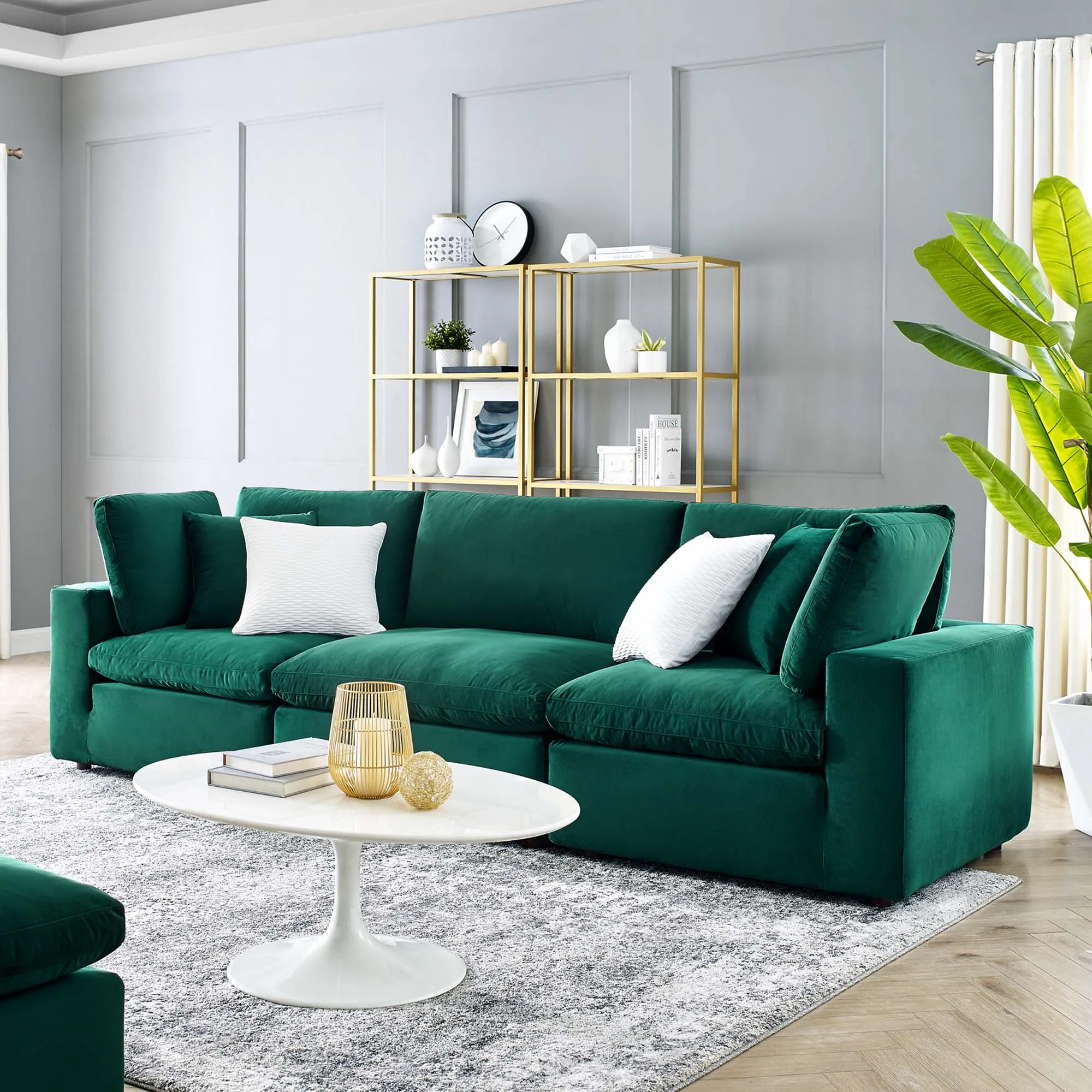 Commix Down Filled Overstuffed Performance Velvet 3-Seater Sofa by Modway