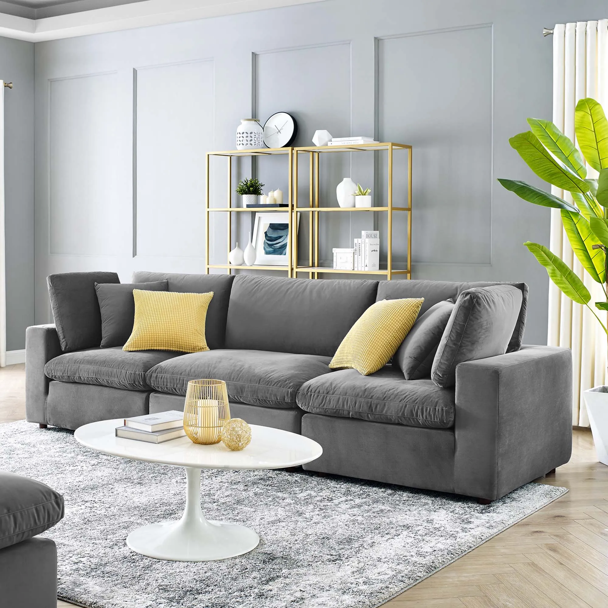 Commix Down Filled Overstuffed Performance Velvet 3-Seater Sofa by Modway