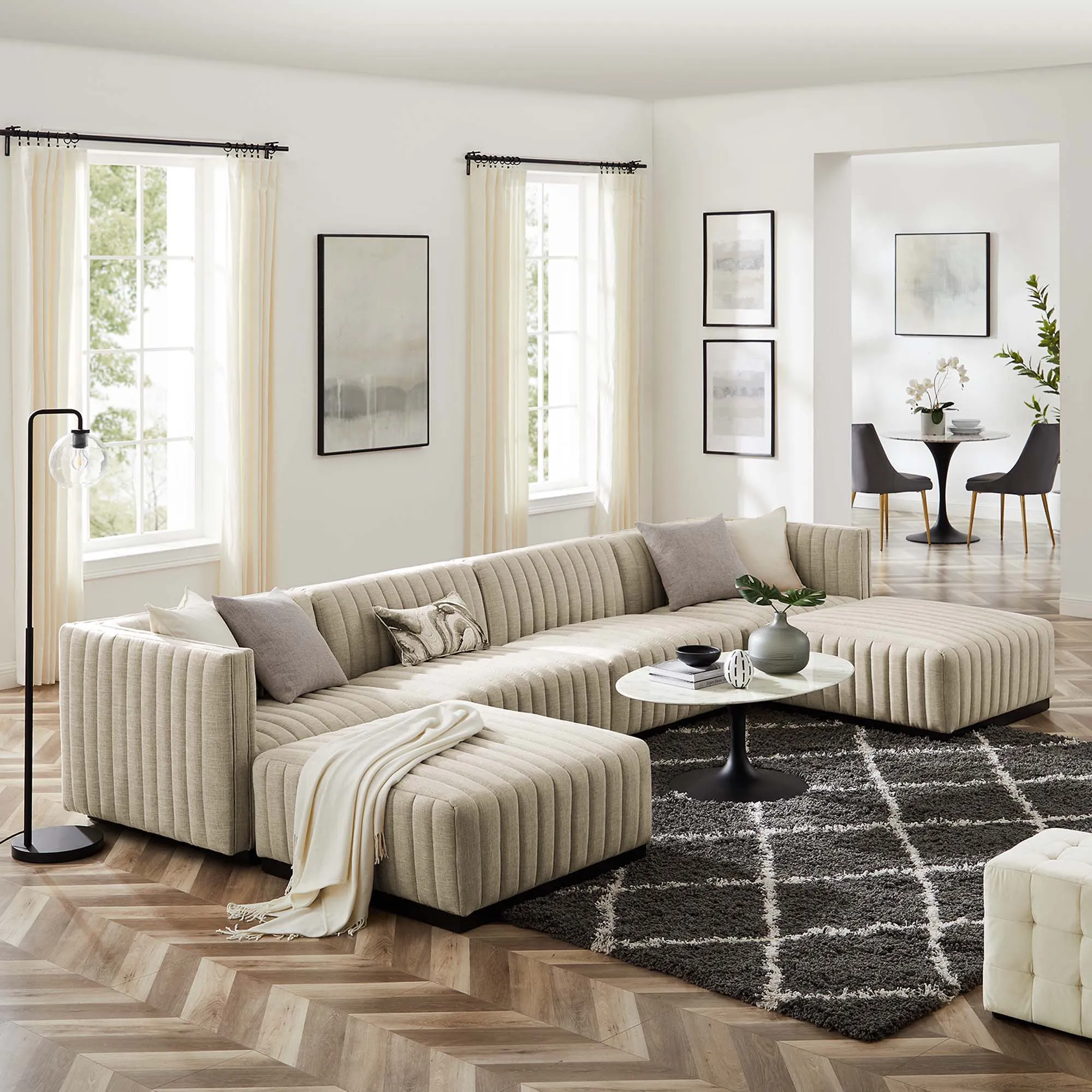 Conjure 6-Piece Channel Tufted Upholstered Fabric Sectional Sofa by Modway