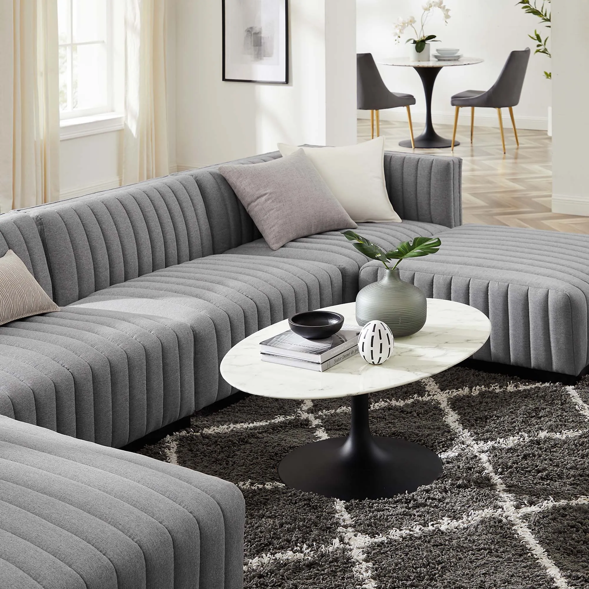 Conjure 6-Piece Channel Tufted Upholstered Fabric Sectional Sofa by Modway