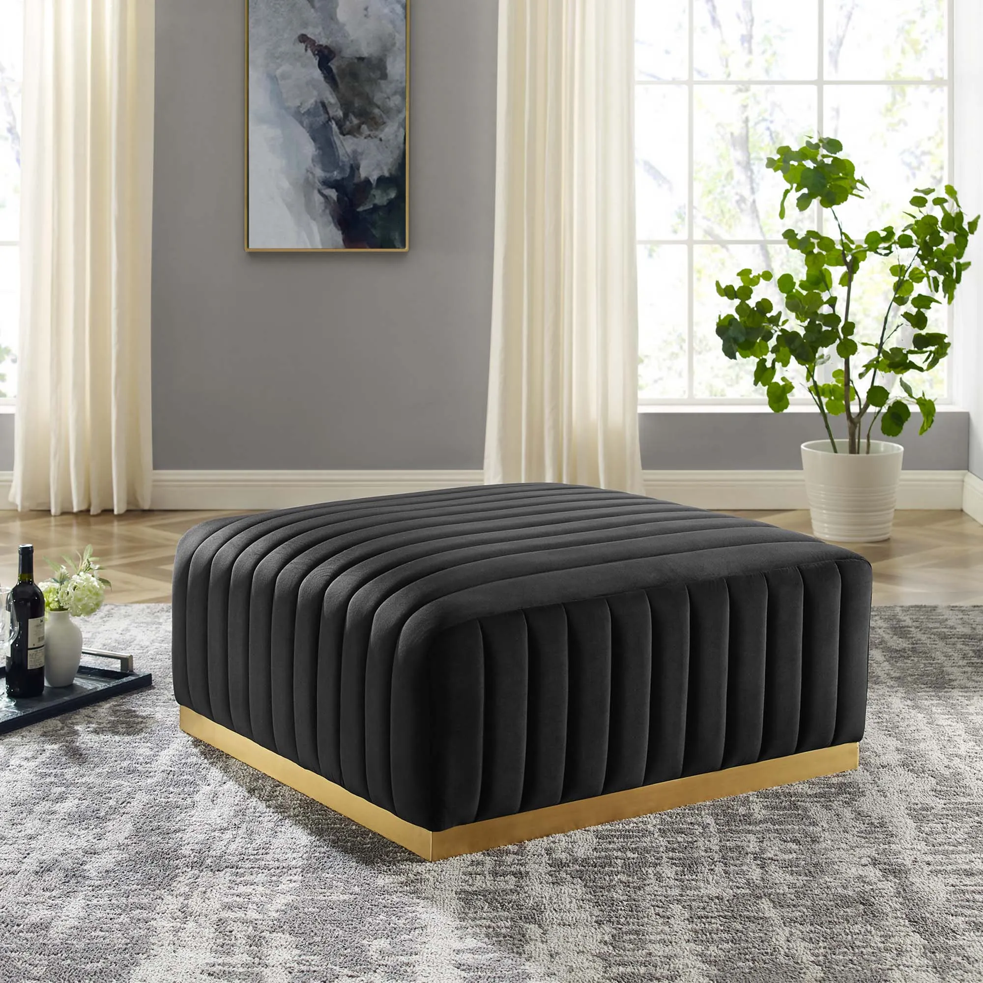 Conjure Channel Tufted Performance Velvet Ottoman by Modway