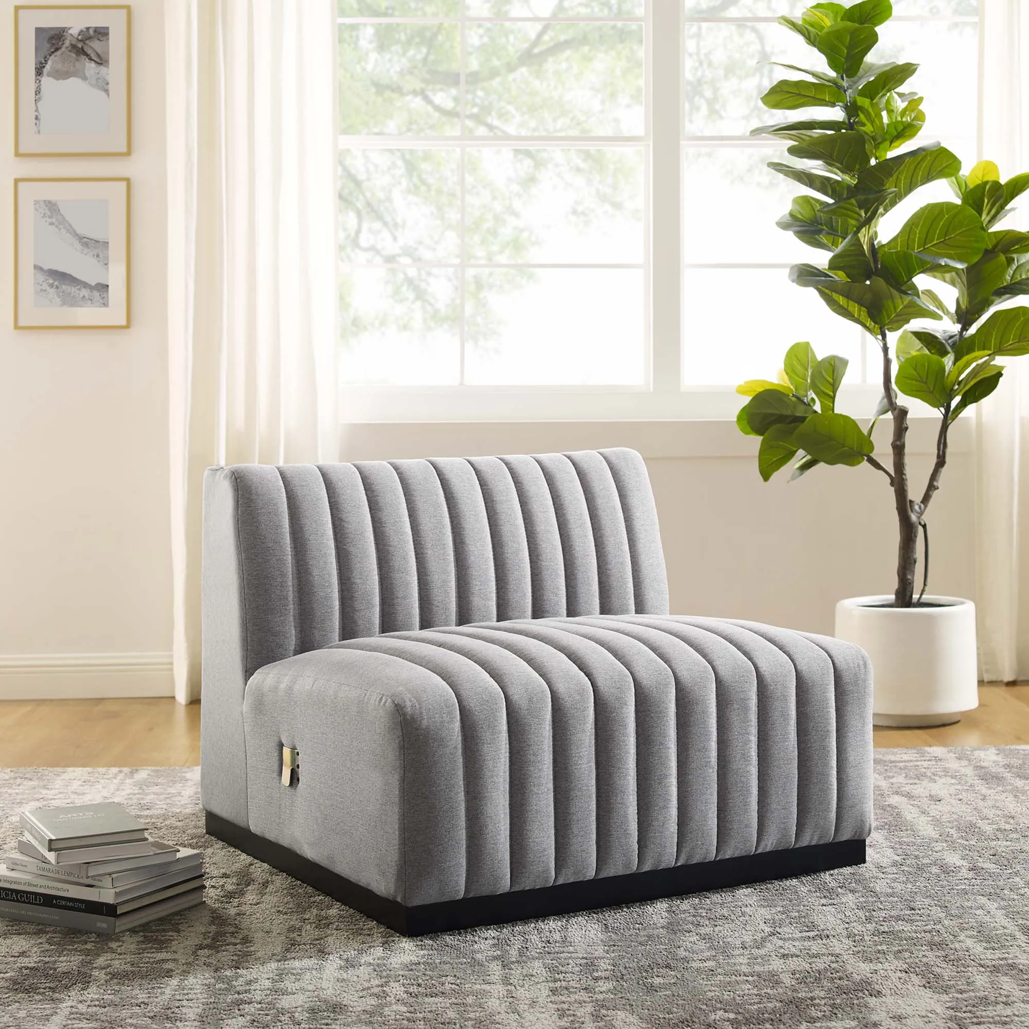 Conjure Channel Tufted Upholstered Fabric Armless Chair by Modway