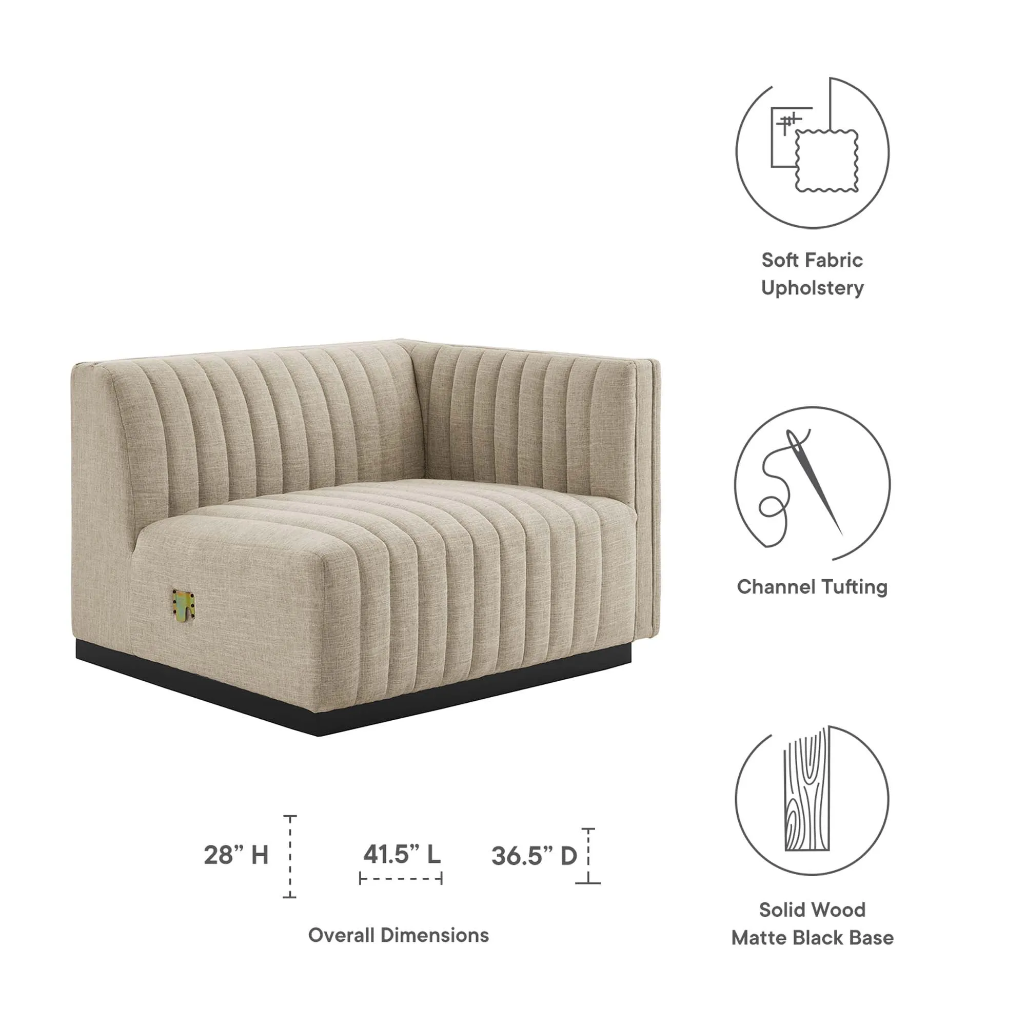 Conjure Channel Tufted Upholstered Fabric Right-Arm Chair by Modway