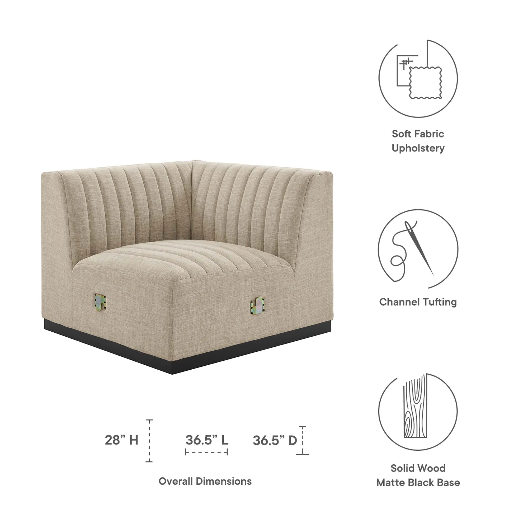 Conjure Channel Tufted Upholstered Fabric Right Corner Chair by Modway