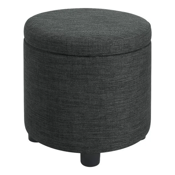Convenience Concepts R9-221 Designs4Comfort Round Accent Storage Ottoman W/Reversible Tray Lid, Dark Charcoal Gray