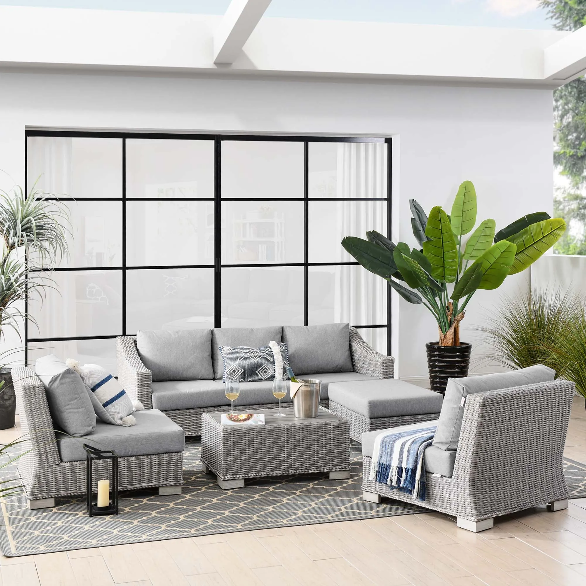 Conway 5-Piece Outdoor Patio Wicker Rattan Furniture Set by Modway