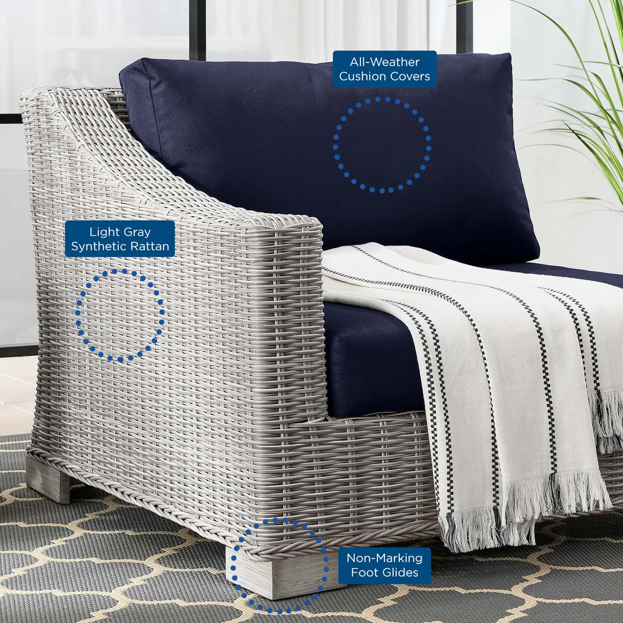 Conway Outdoor Patio Wicker Rattan Left-Arm Chair by Modway