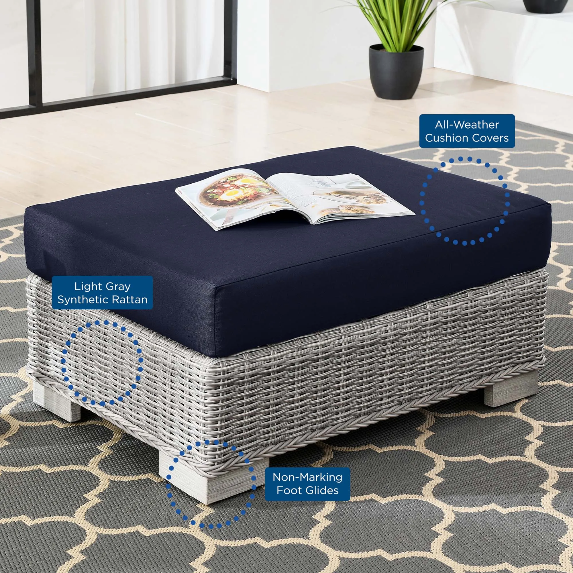 Conway Outdoor Patio Wicker Rattan Ottoman by Modway