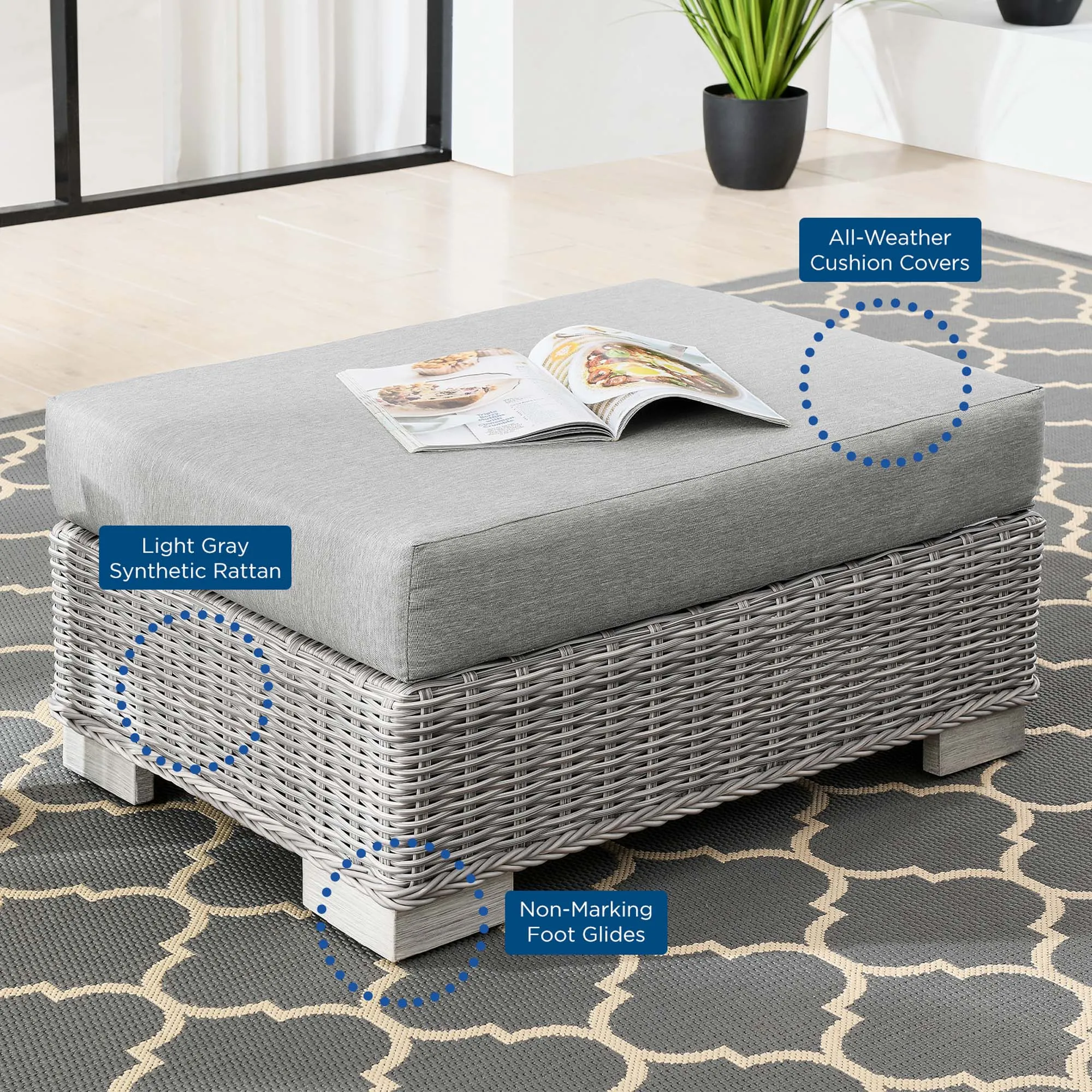 Conway Outdoor Patio Wicker Rattan Ottoman by Modway