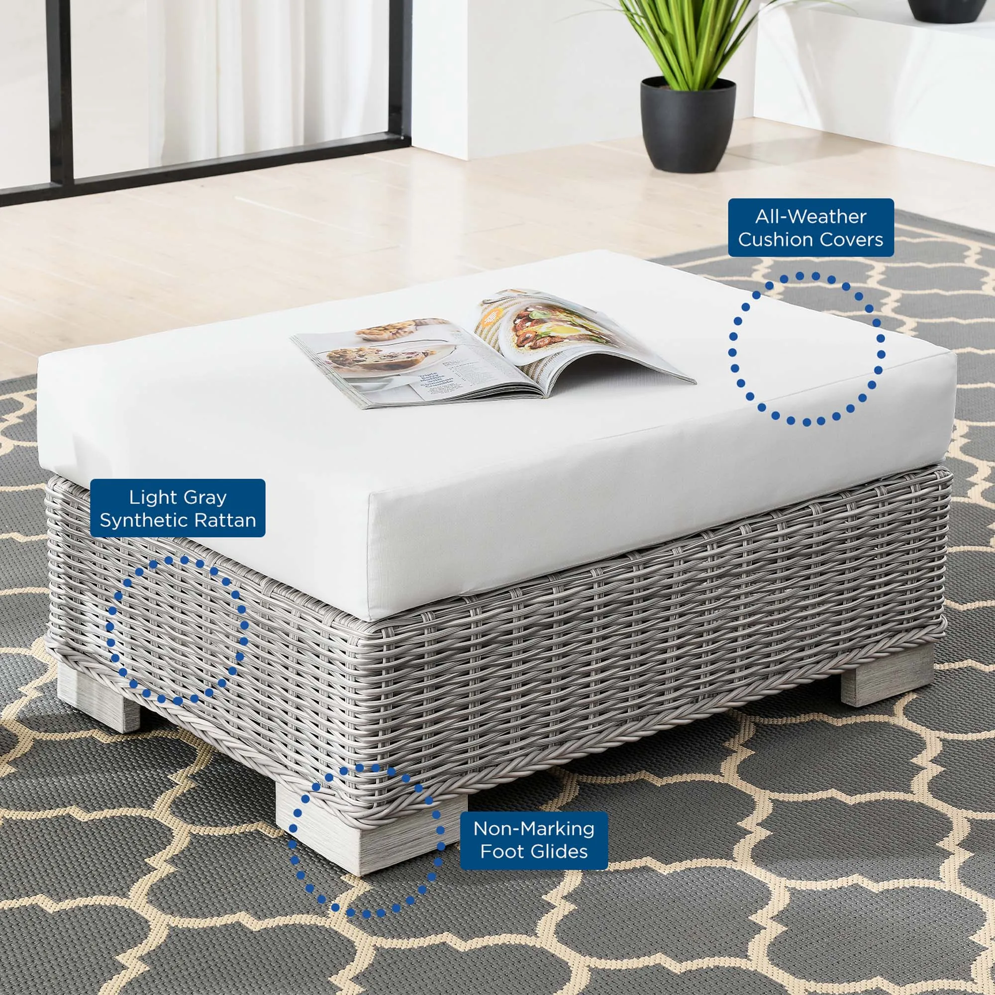 Conway Outdoor Patio Wicker Rattan Ottoman by Modway