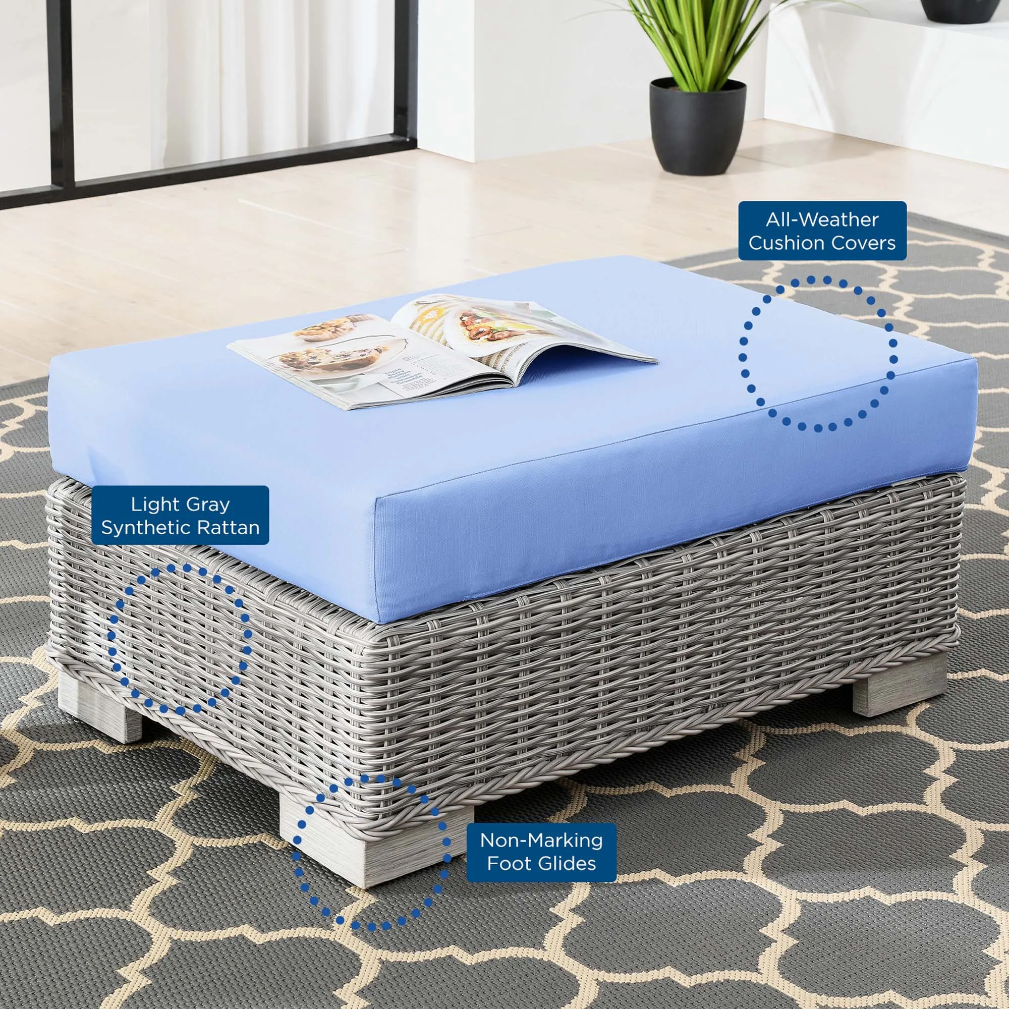 Conway Outdoor Patio Wicker Rattan Ottoman by Modway