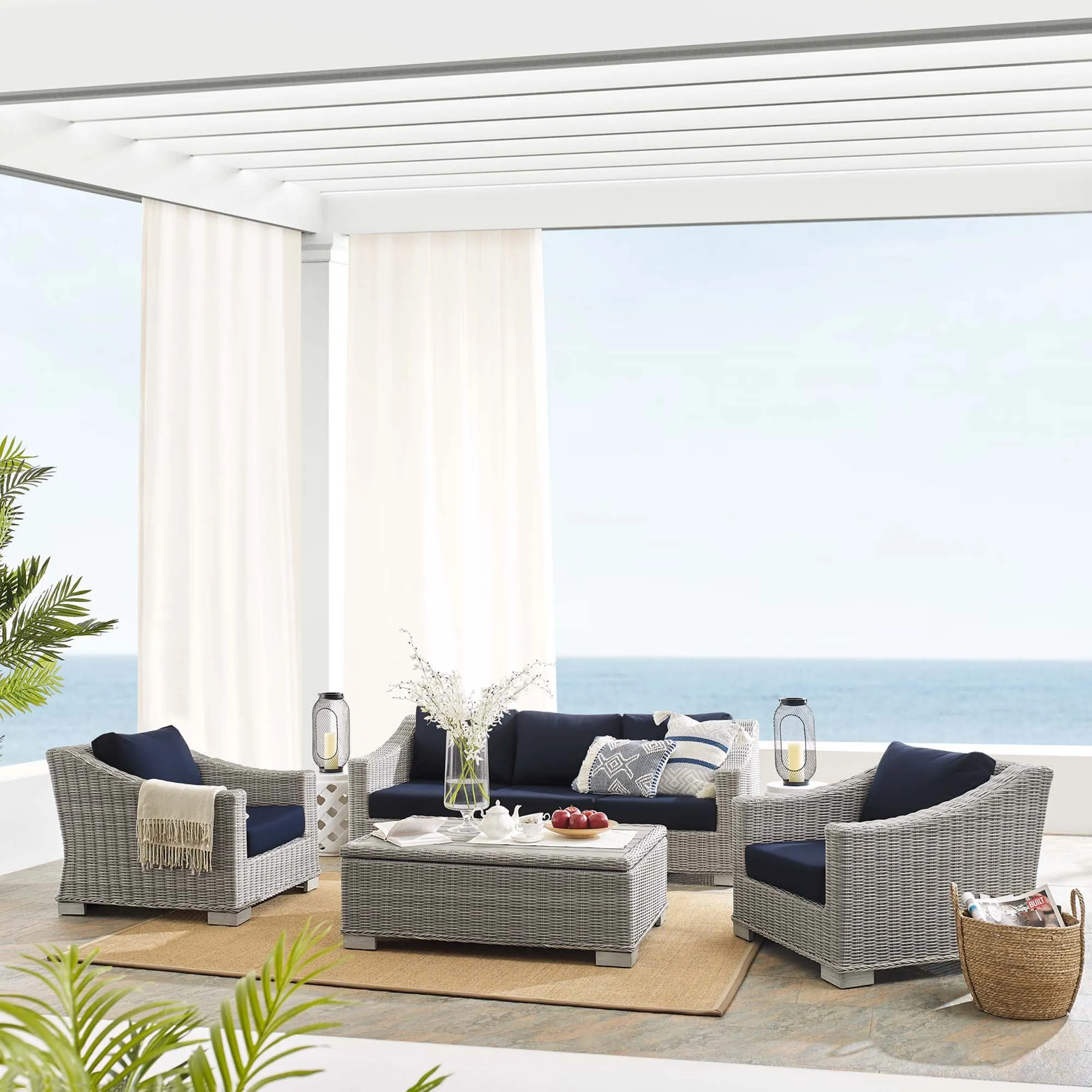 Conway Sunbrella® Outdoor Patio Wicker Rattan 4-Piece Furniture Set by Modway