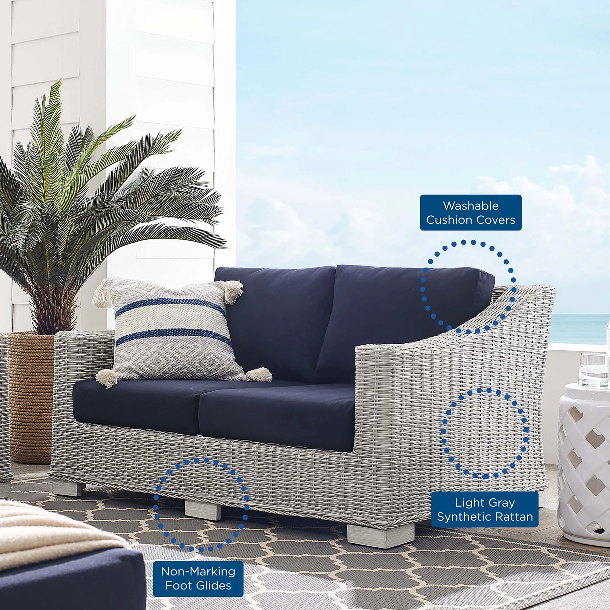 Conway Sunbrella® Outdoor Patio Wicker Rattan Loveseat by Modway