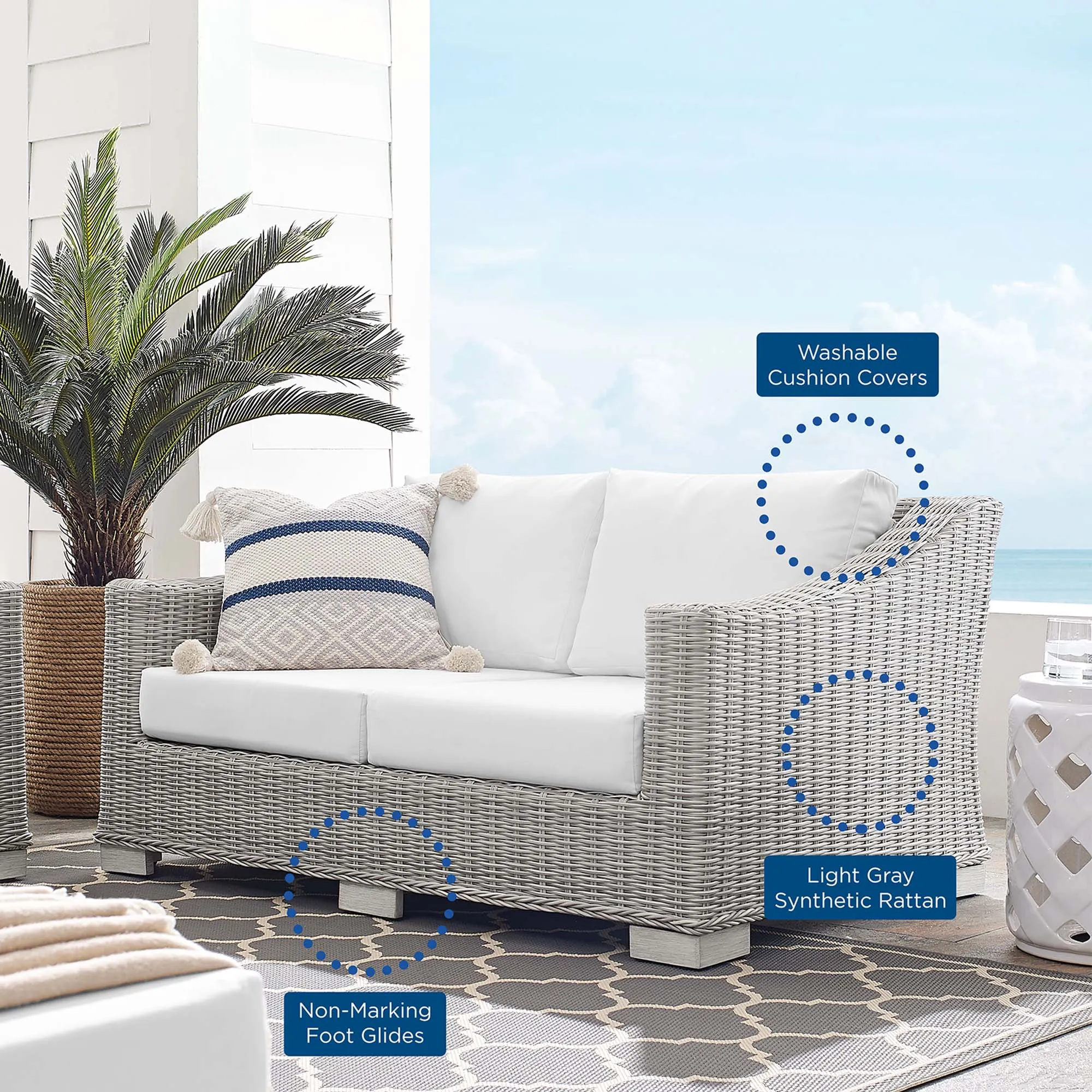 Conway Sunbrella® Outdoor Patio Wicker Rattan Loveseat by Modway