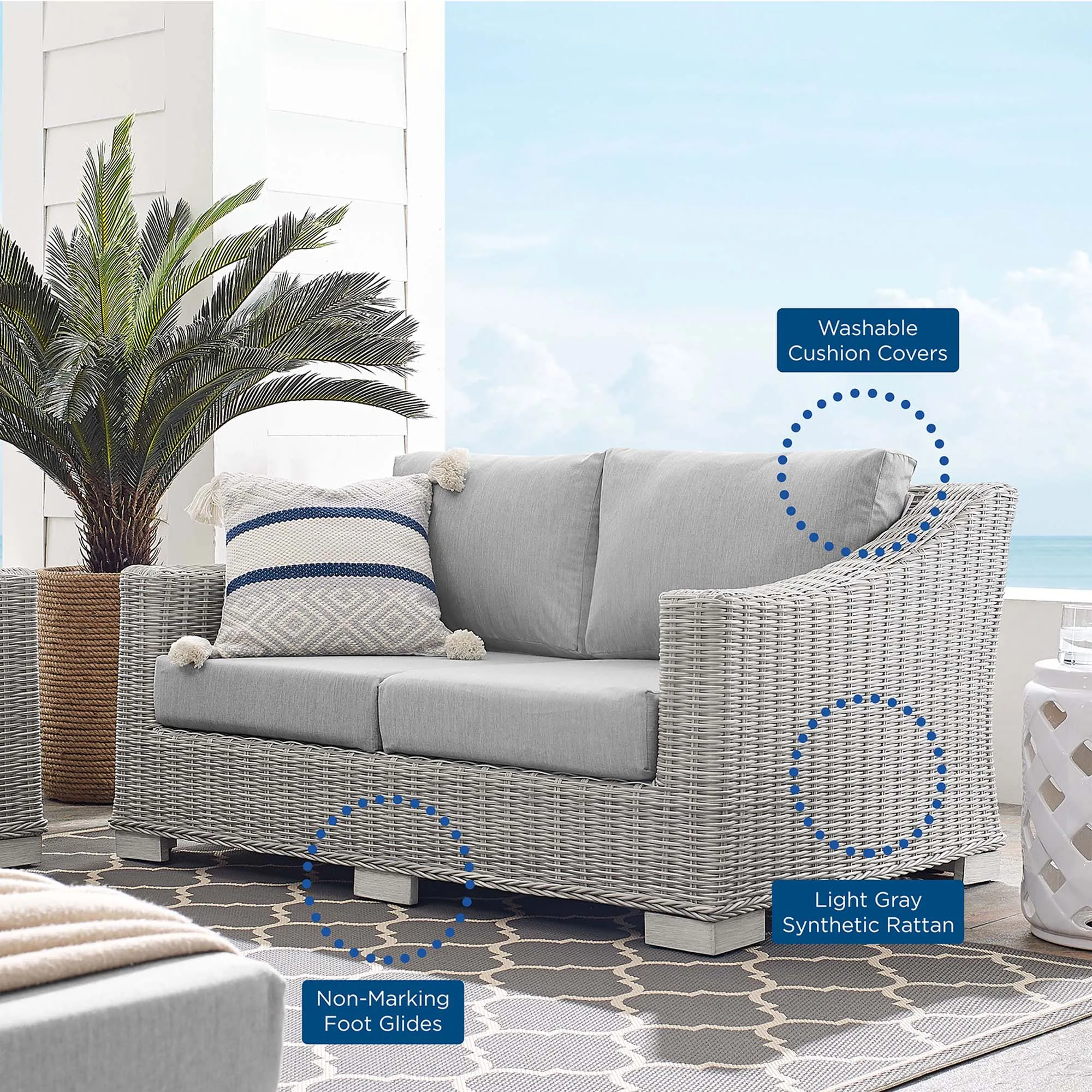 Conway Sunbrella® Outdoor Patio Wicker Rattan Loveseat by Modway