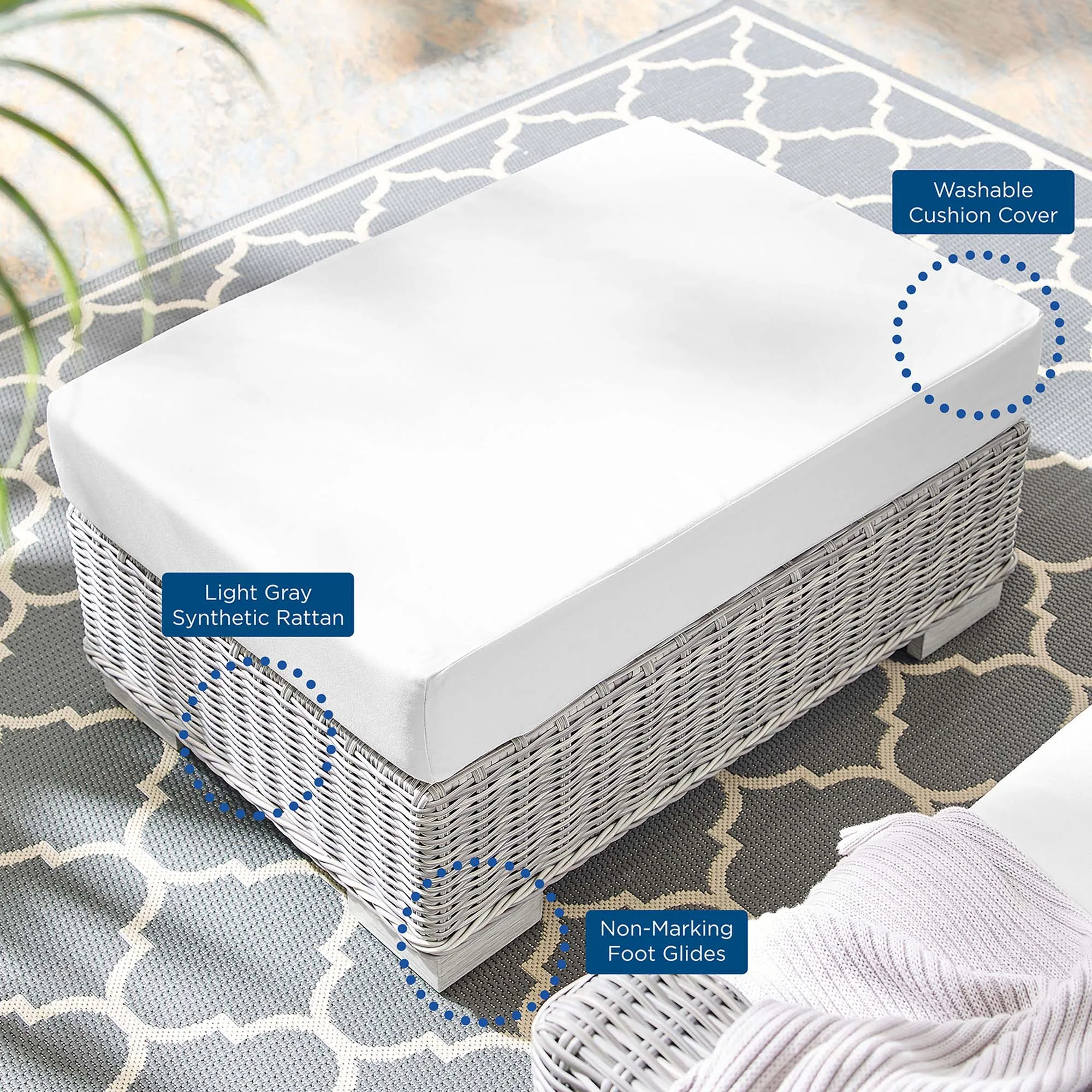 Conway Sunbrella® Outdoor Patio Wicker Rattan Ottoman by Modway