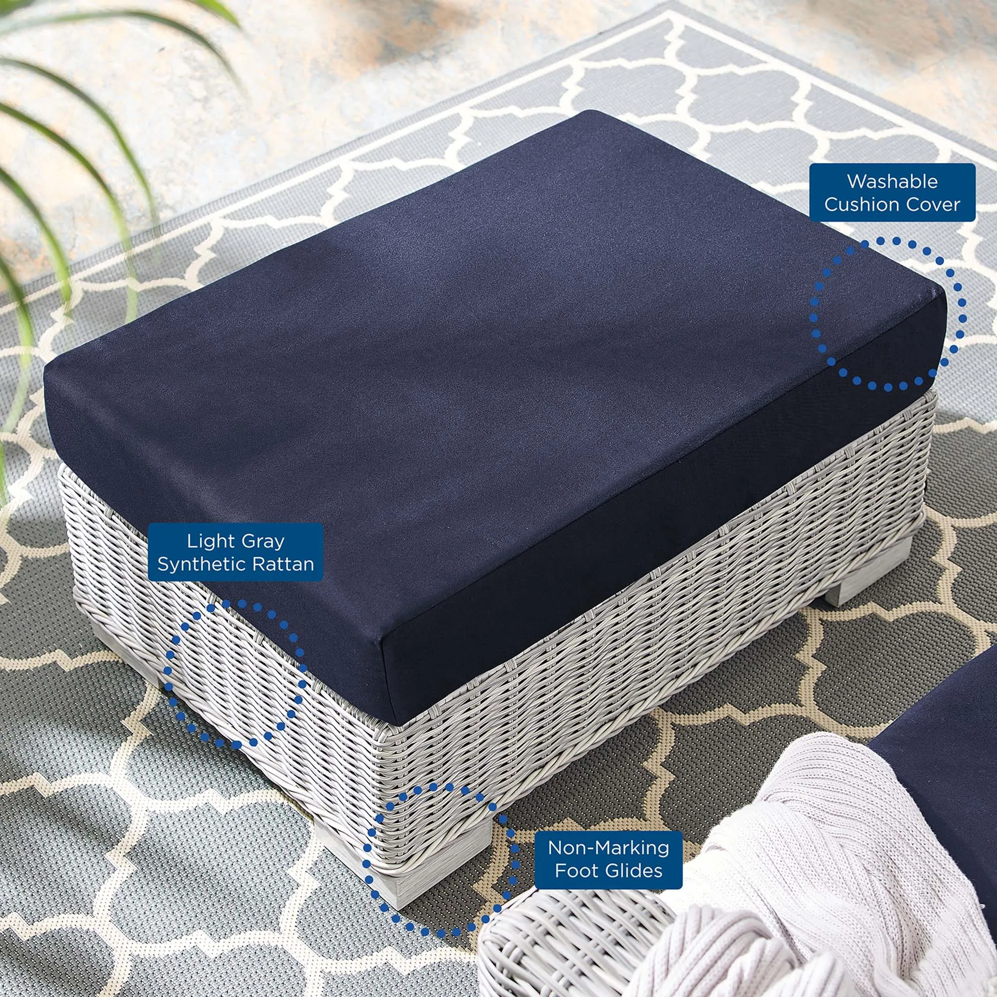 Conway Sunbrella® Outdoor Patio Wicker Rattan Ottoman by Modway