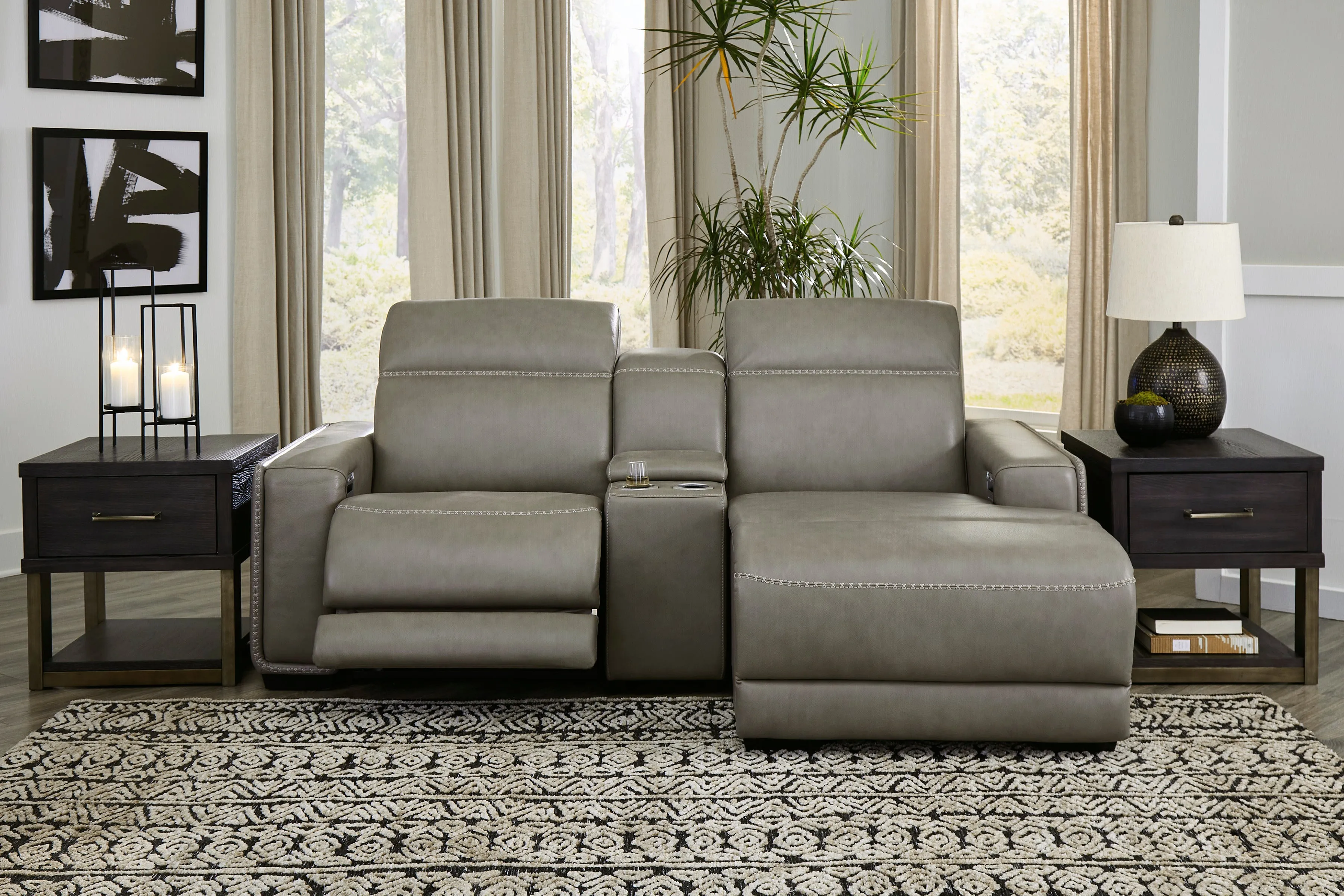 Cori 2 PC Leather Chaise W/Console