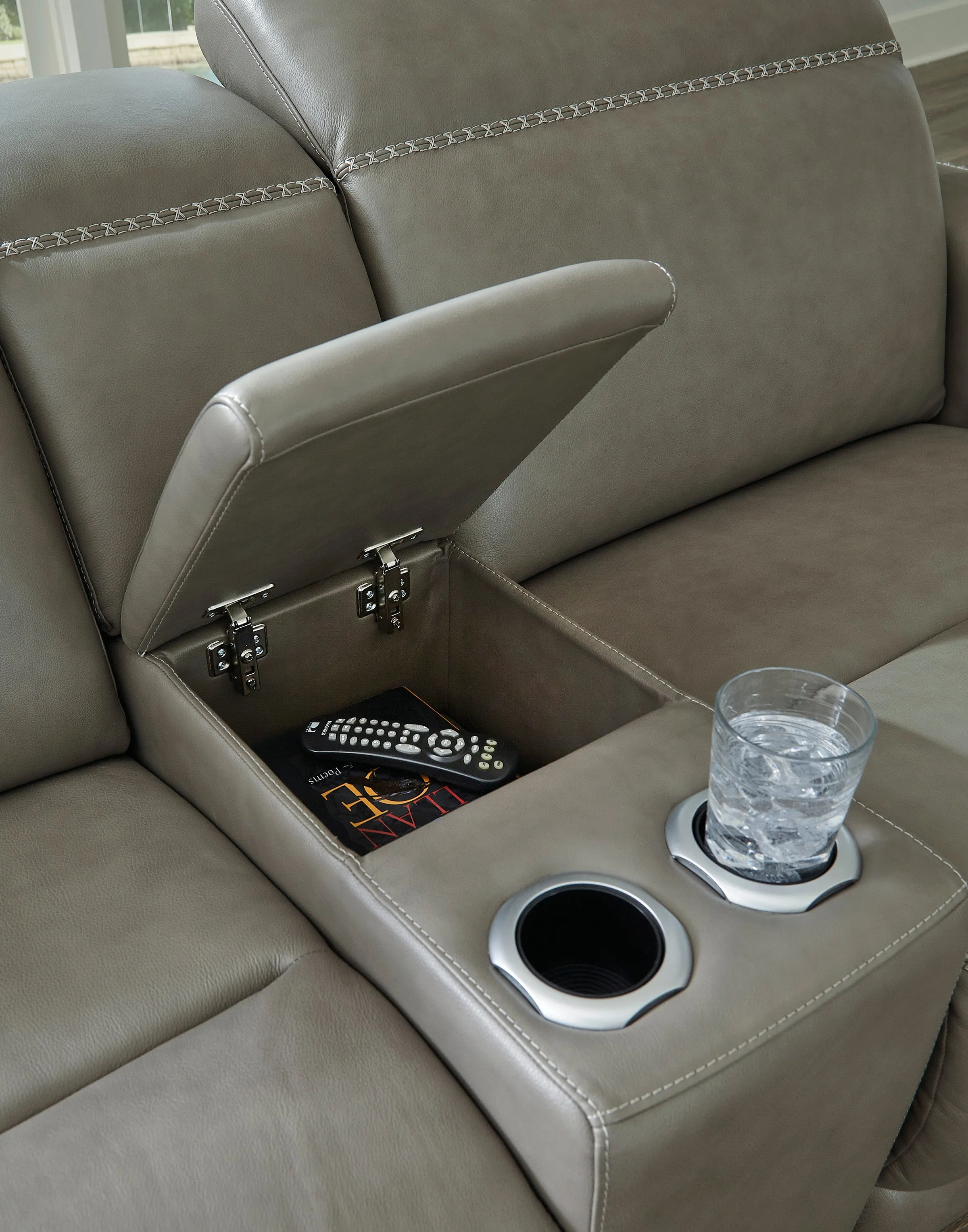 Cori 2 PC Leather Chaise W/Console