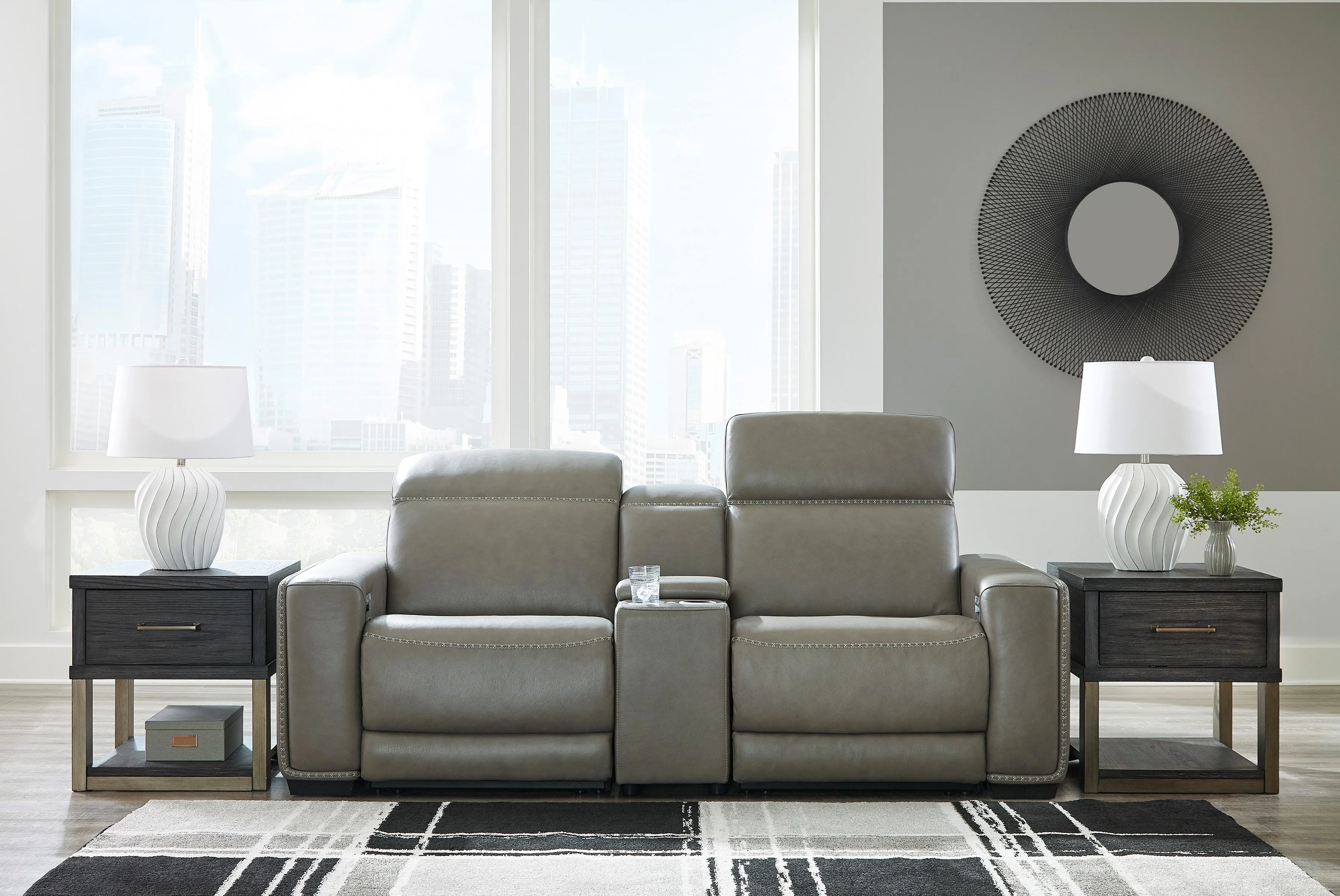 Cori 2 PC Leather Sofa W/Console