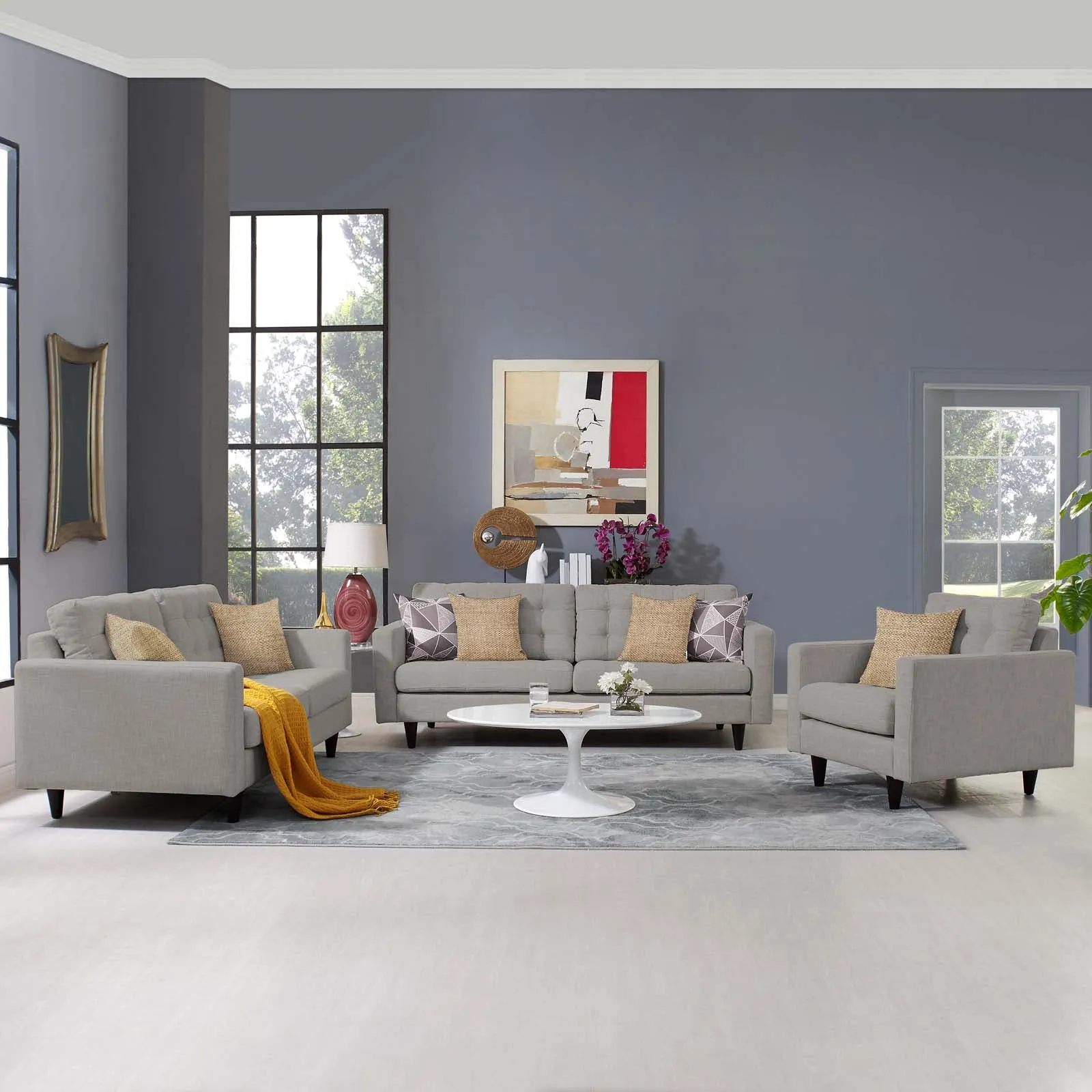 Empress Sofa, Loveseat and Armchair Set of 3 by Modway