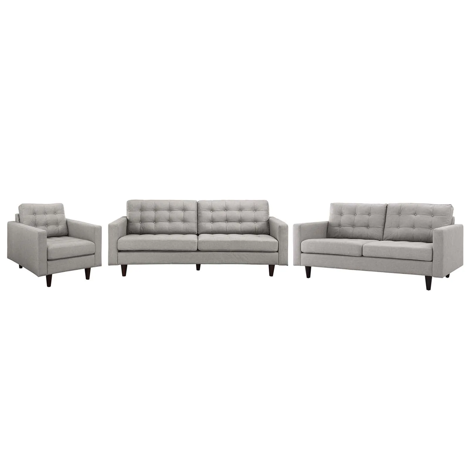 Empress Sofa, Loveseat and Armchair Set of 3 by Modway