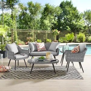 Endeavor 5 Piece Outdoor Patio Wicker Rattan Loveseat Armchair Coffee   Side Table Set by Modway