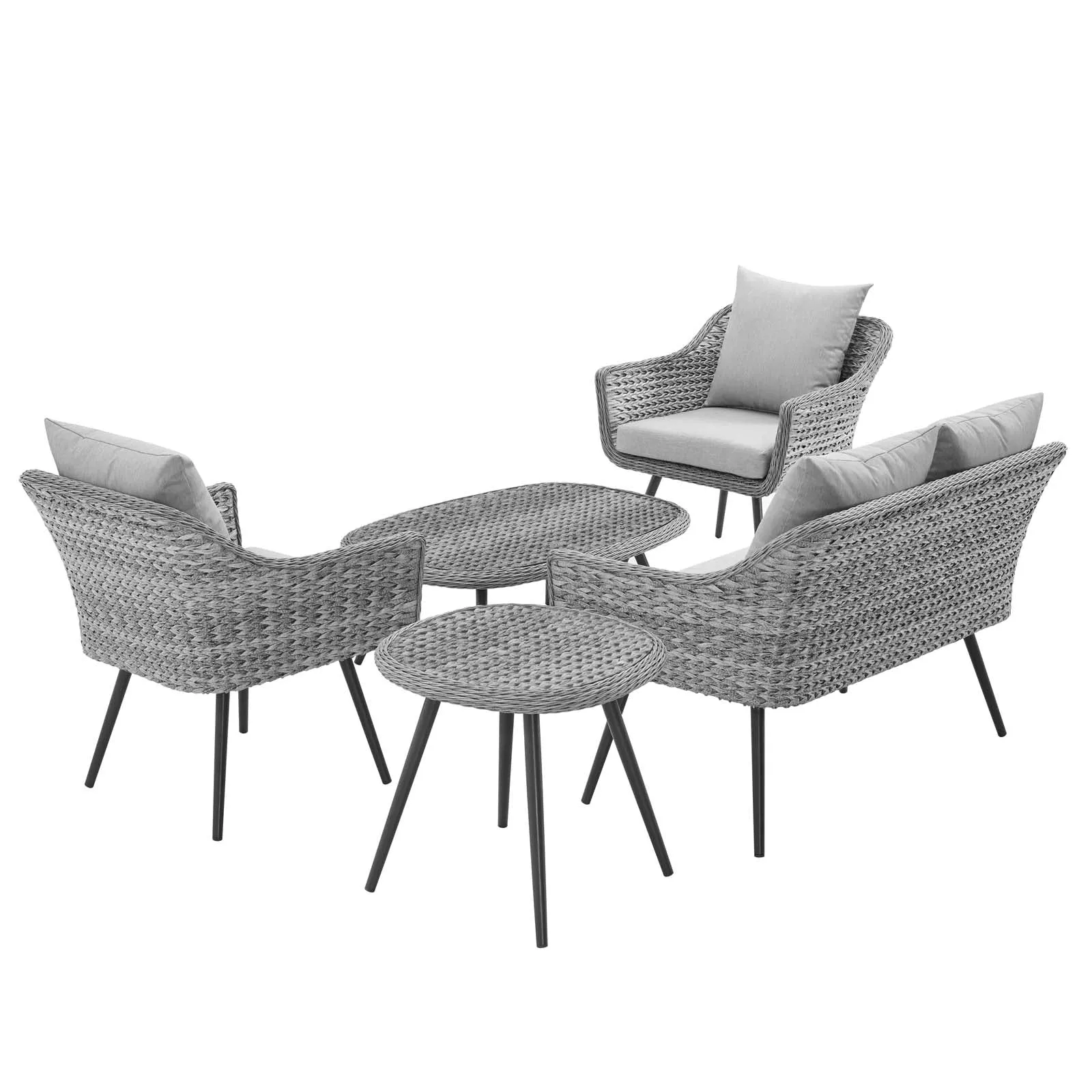 Endeavor 5 Piece Outdoor Patio Wicker Rattan Loveseat Armchair Coffee   Side Table Set by Modway