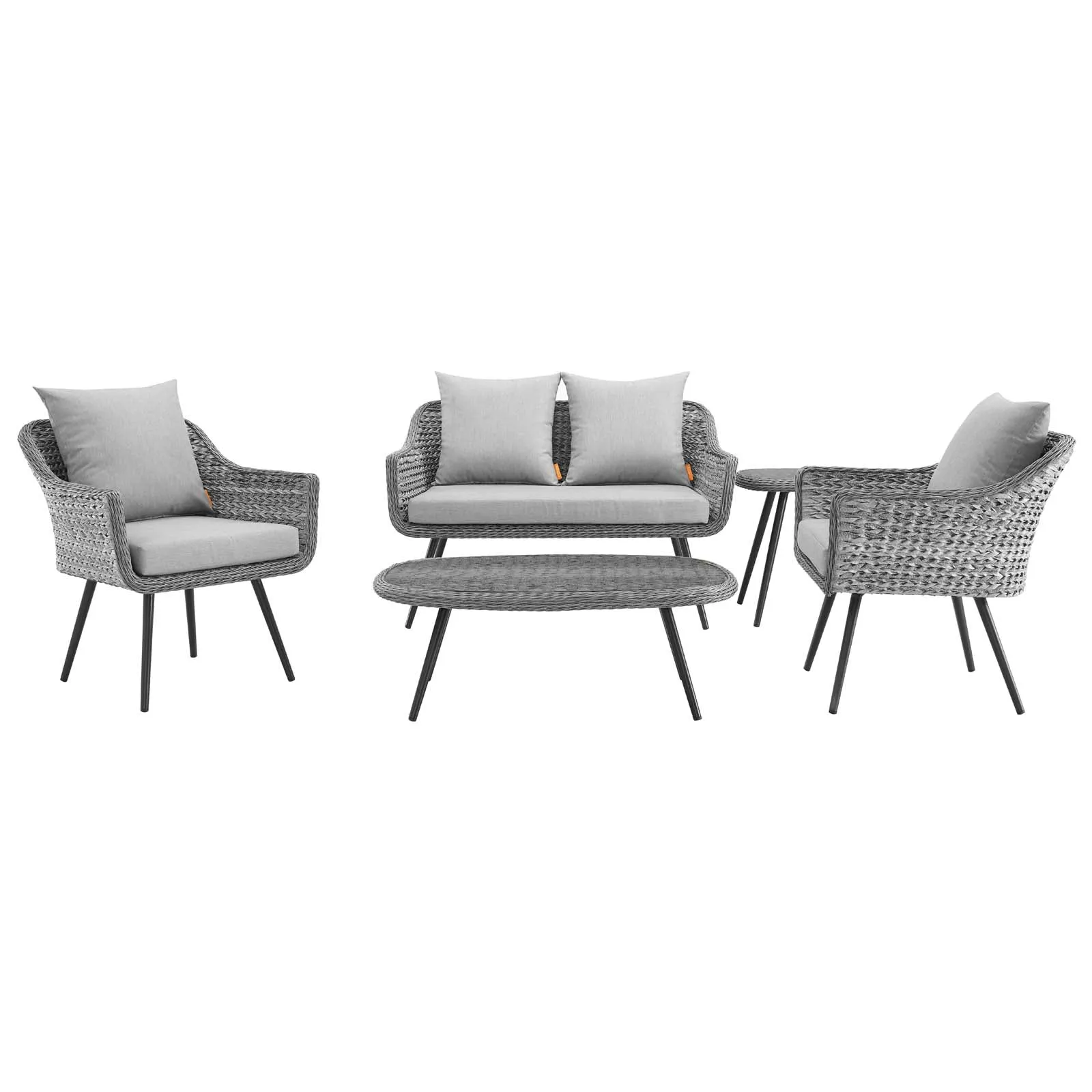 Endeavor 5 Piece Outdoor Patio Wicker Rattan Loveseat Armchair Coffee   Side Table Set by Modway