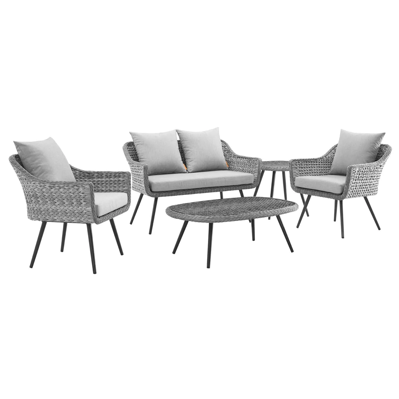 Endeavor 5 Piece Outdoor Patio Wicker Rattan Loveseat Armchair Coffee   Side Table Set by Modway