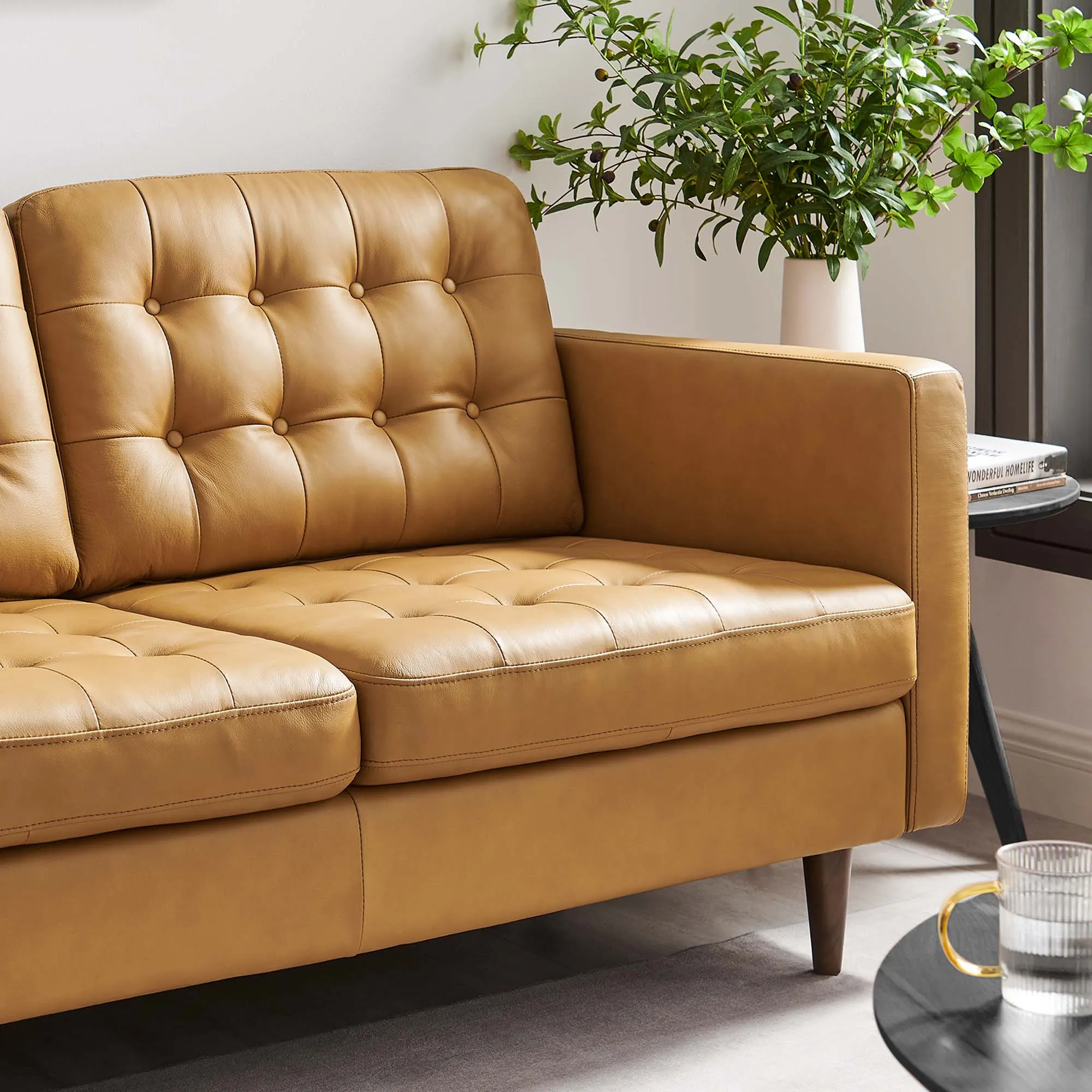 Exalt Tufted Leather Loveseat by Modway