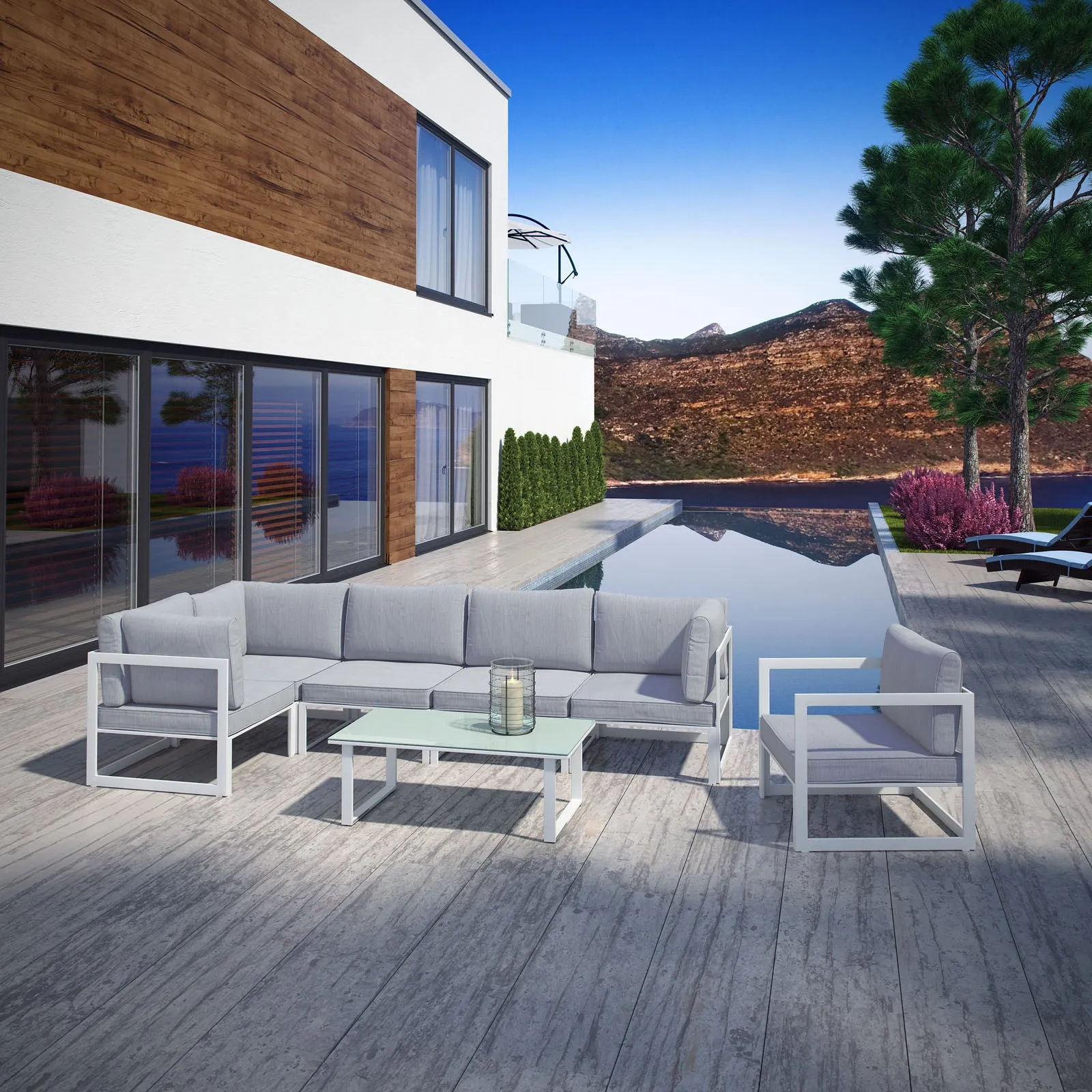 Fortuna 7 Piece Outdoor Patio Sectional Sofa Set by Modway