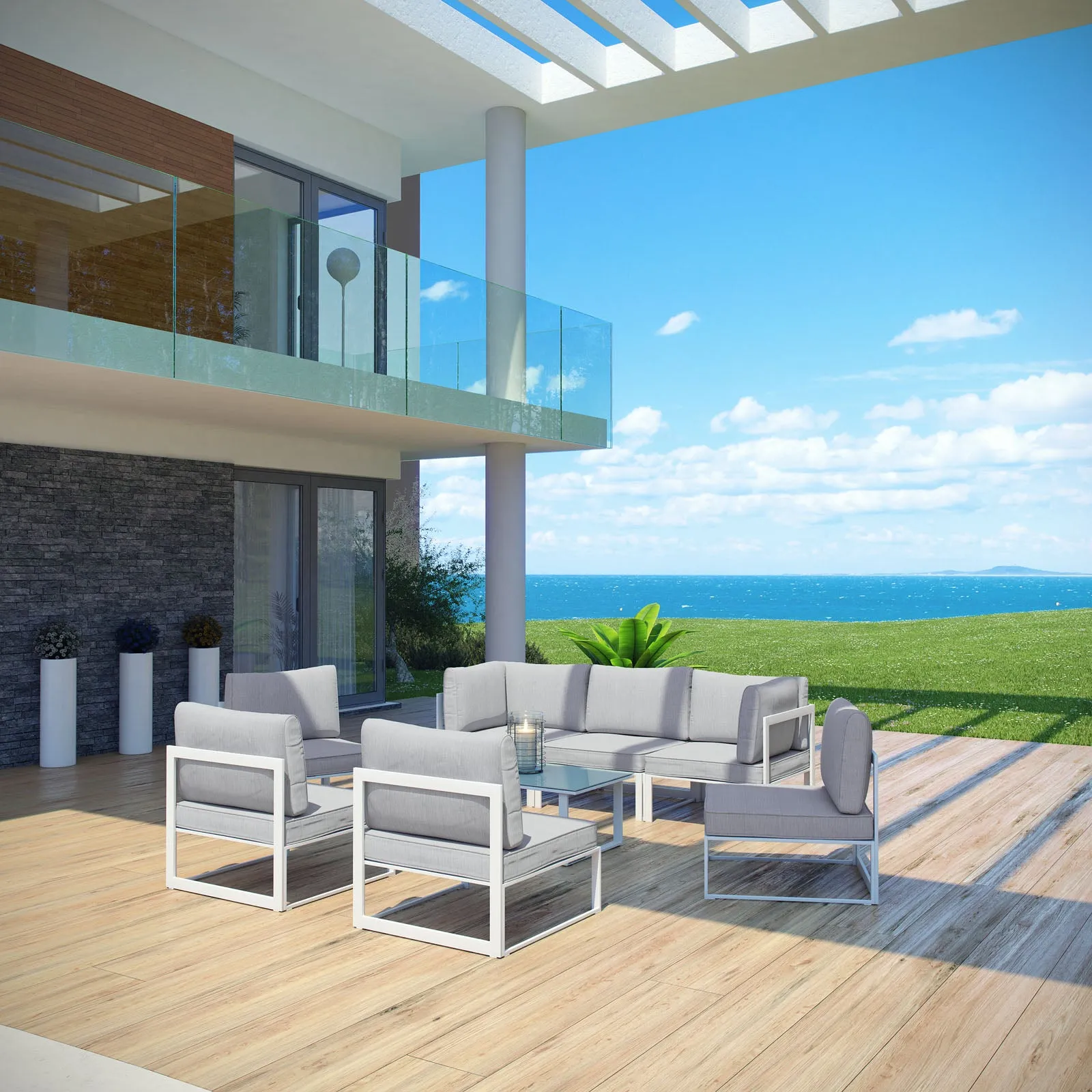 Fortuna 8 Piece Outdoor Patio Sectional Sofa Set by Modway
