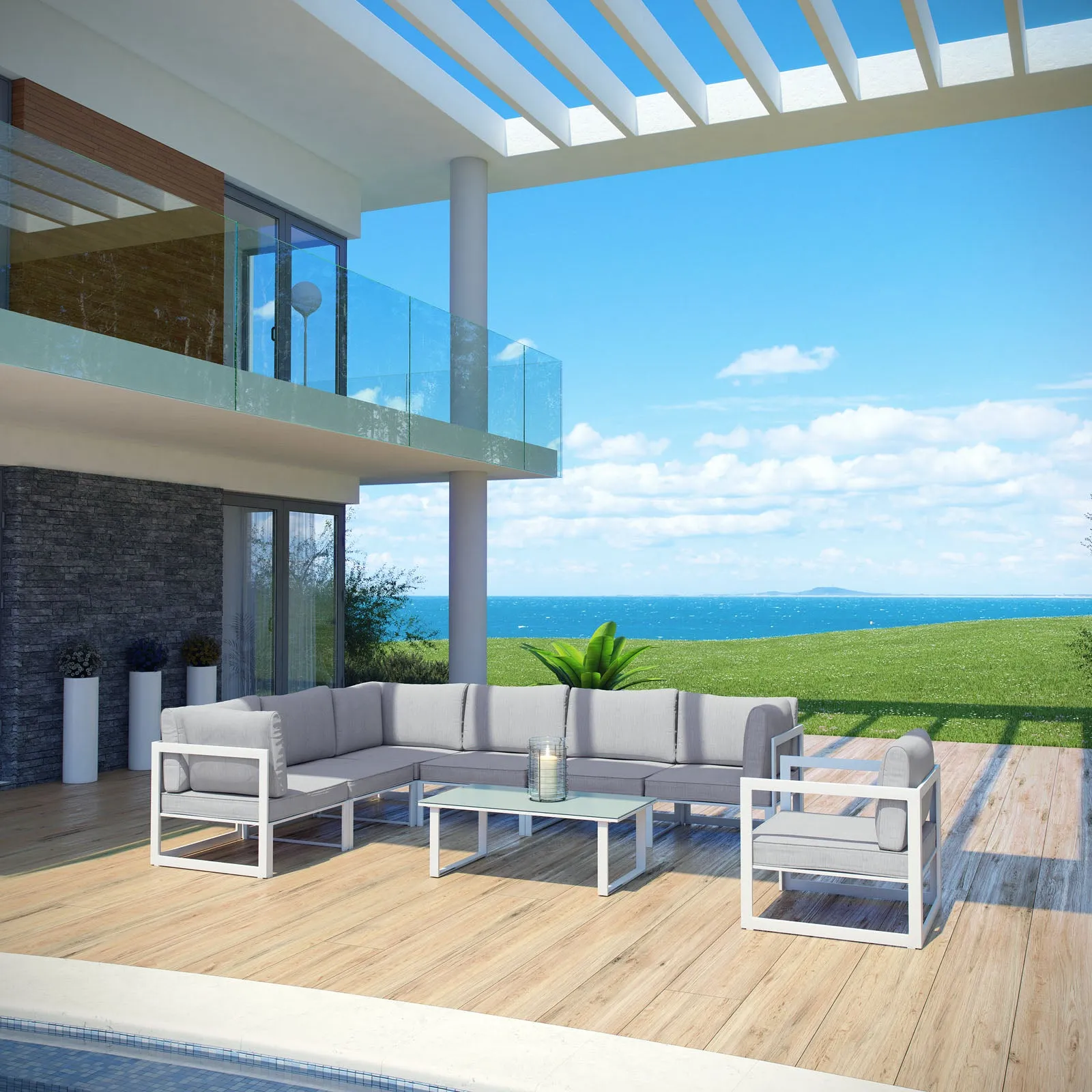 Fortuna 8 Piece Outdoor Patio Sectional Sofa Set by Modway