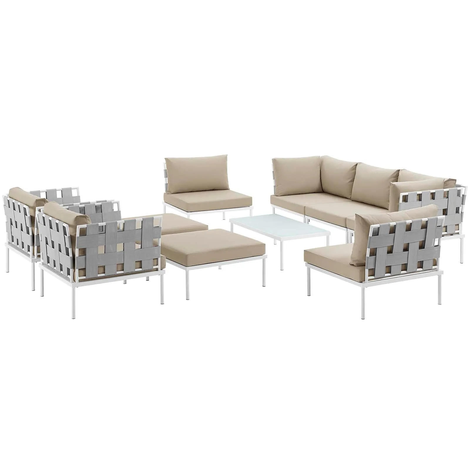 Harmony 10 Piece Outdoor Patio Aluminum Sectional Sofa Set by Modway