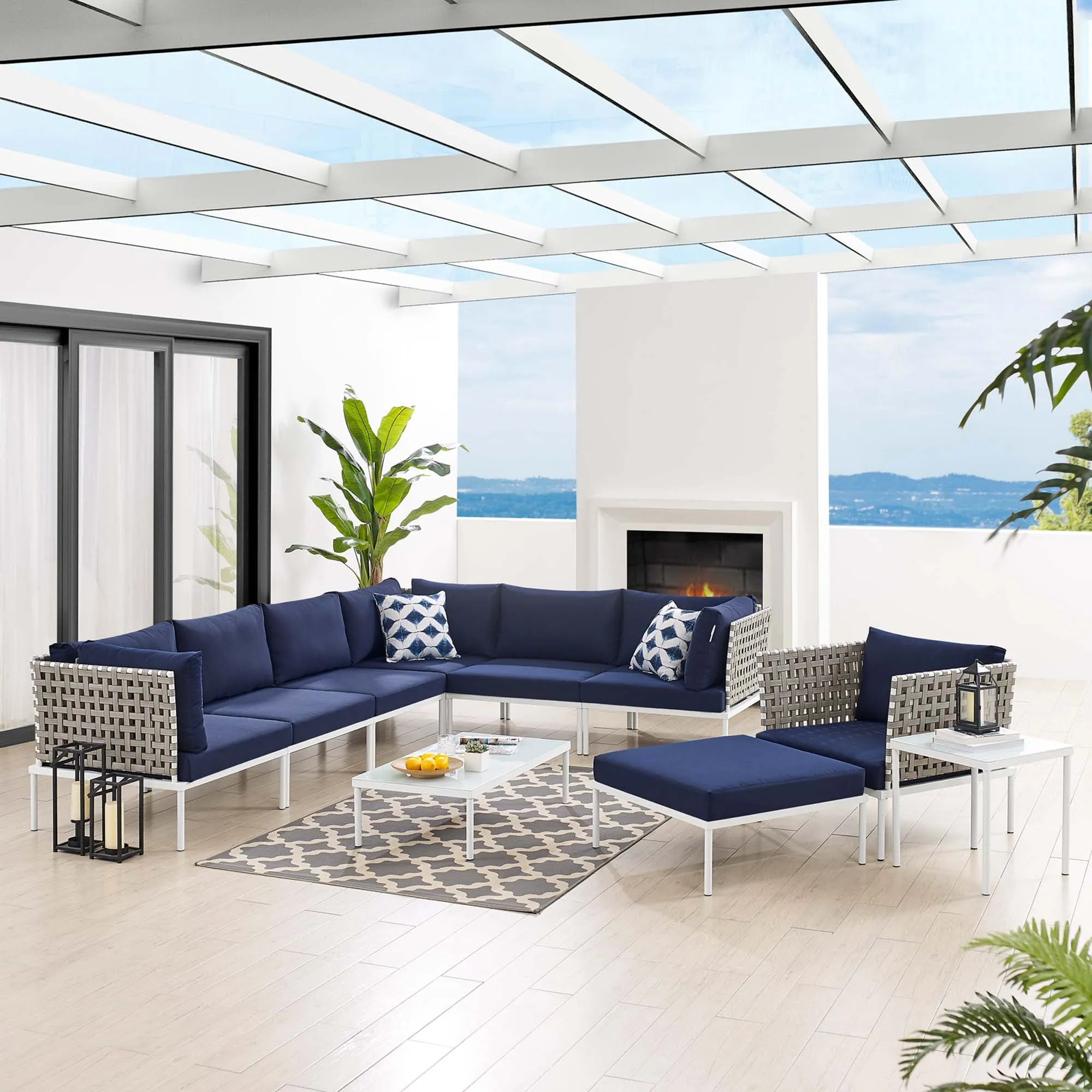 Harmony 10-Piece  Sunbrella® Basket Weave Outdoor Patio Aluminum Sectional Sofa Set by Modway