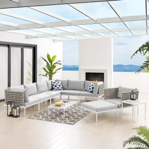 Harmony 10-Piece  Sunbrella® Basket Weave Outdoor Patio Aluminum Sectional Sofa Set by Modway