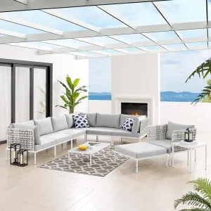 Harmony 10-Piece  Sunbrella® Basket Weave Outdoor Patio Aluminum Sectional Sofa Set by Modway