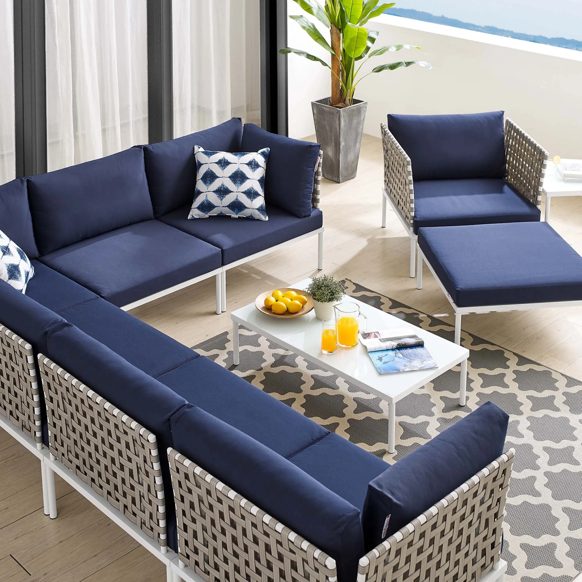 Harmony 10-Piece  Sunbrella® Basket Weave Outdoor Patio Aluminum Sectional Sofa Set by Modway