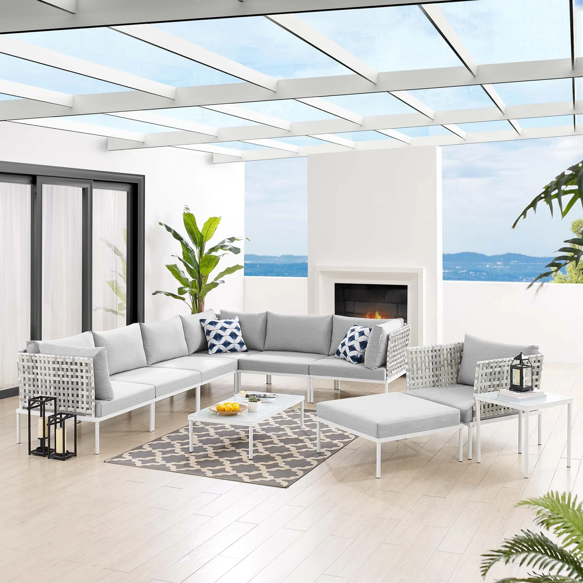 Harmony 10-Piece  Sunbrella® Basket Weave Outdoor Patio Aluminum Sectional Sofa Set by Modway