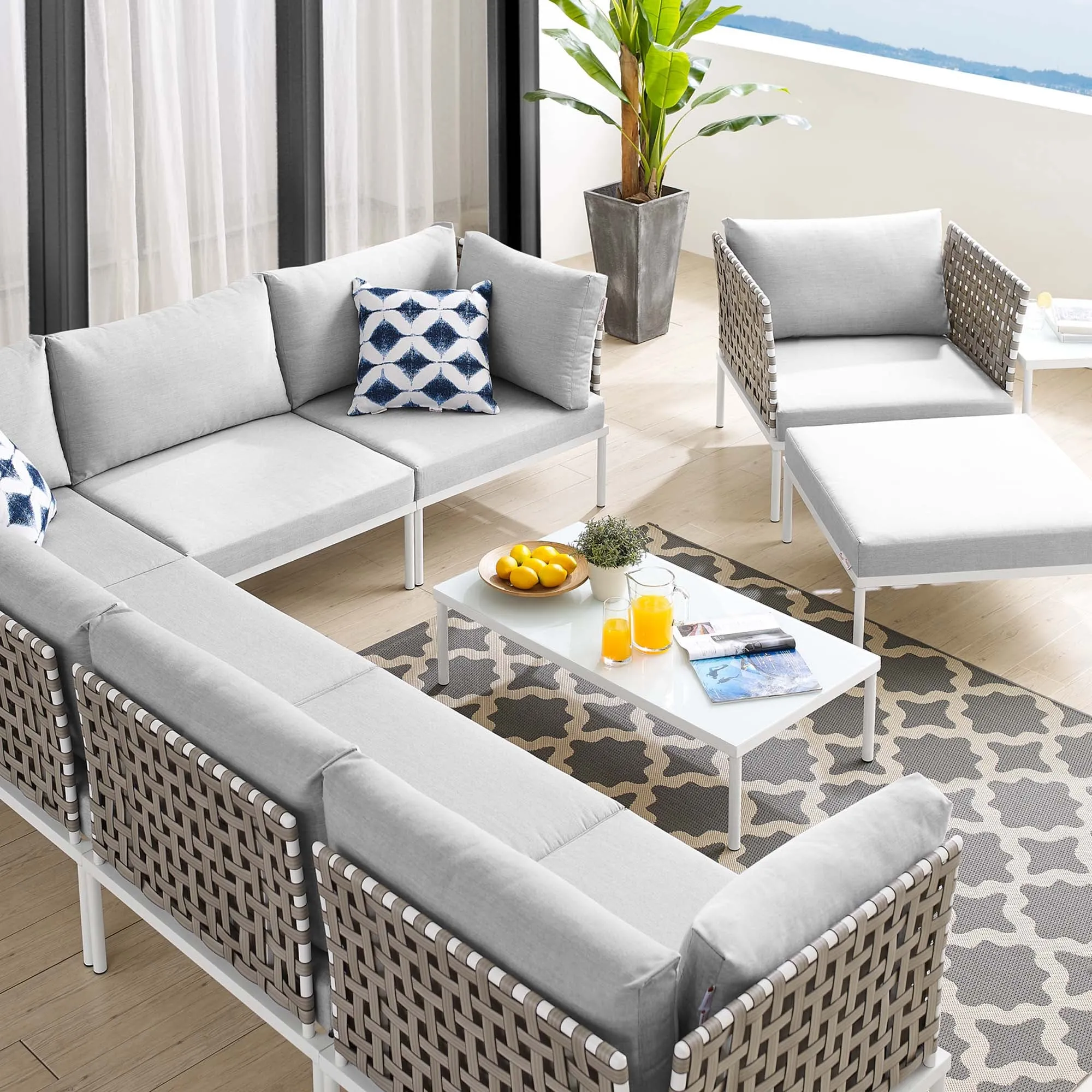 Harmony 10-Piece  Sunbrella® Basket Weave Outdoor Patio Aluminum Sectional Sofa Set by Modway