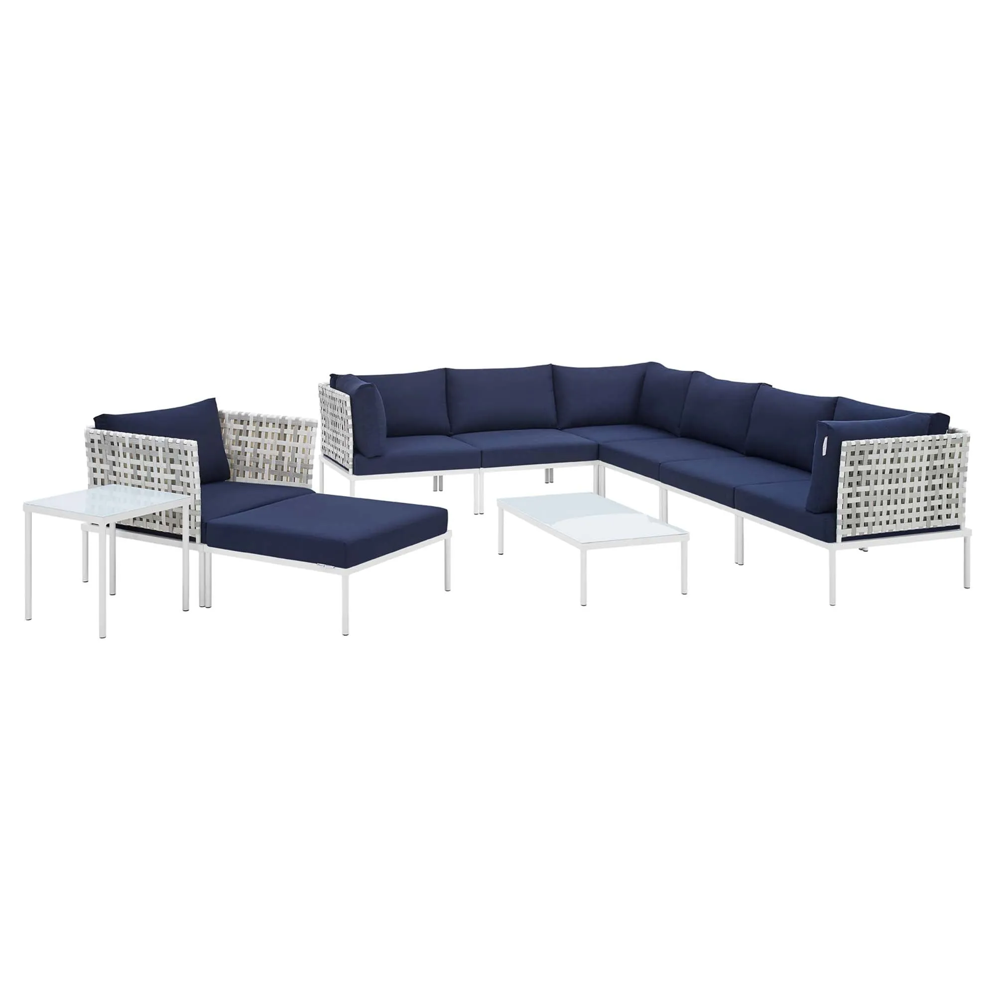 Harmony 10-Piece  Sunbrella® Basket Weave Outdoor Patio Aluminum Sectional Sofa Set by Modway
