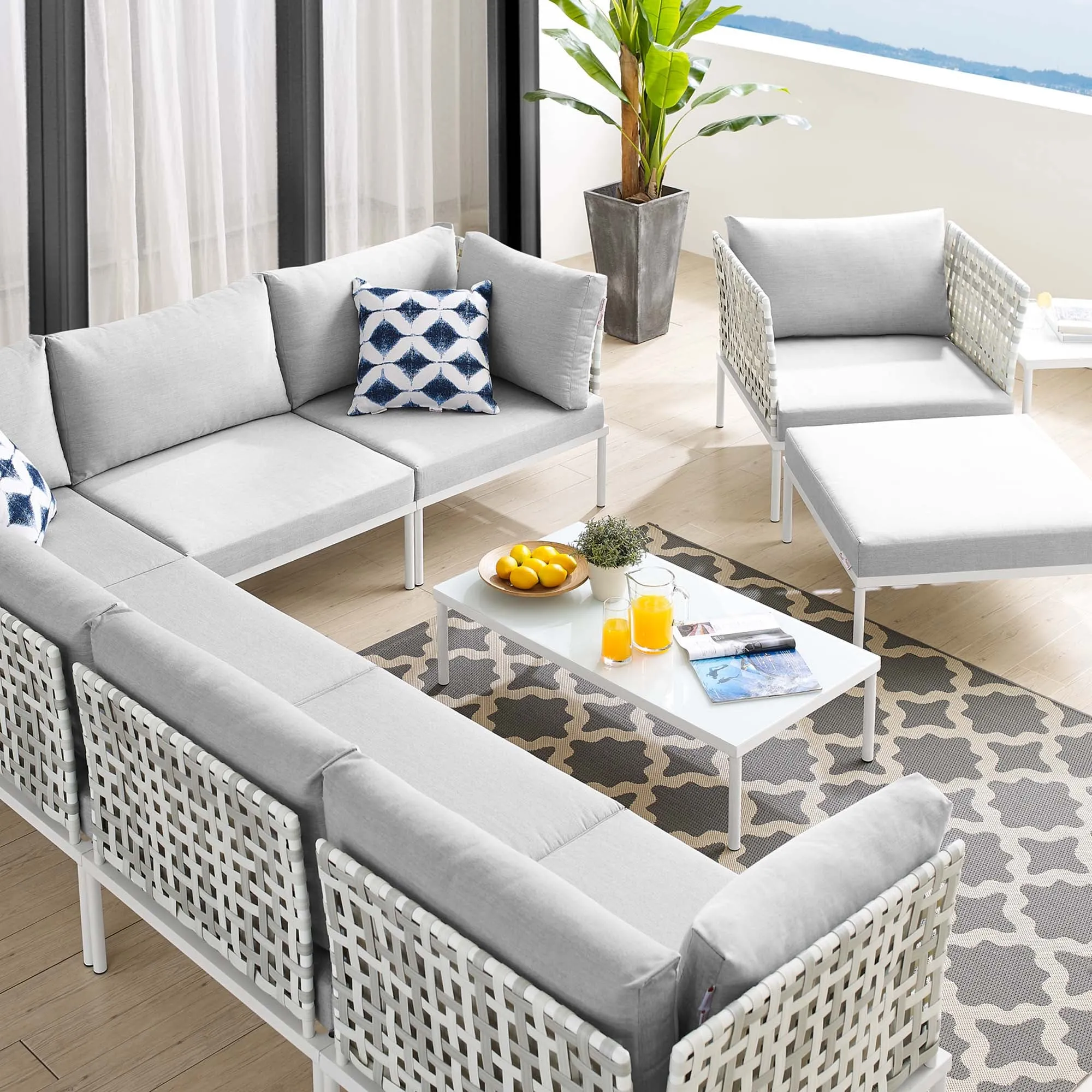 Harmony 10-Piece  Sunbrella® Basket Weave Outdoor Patio Aluminum Sectional Sofa Set by Modway