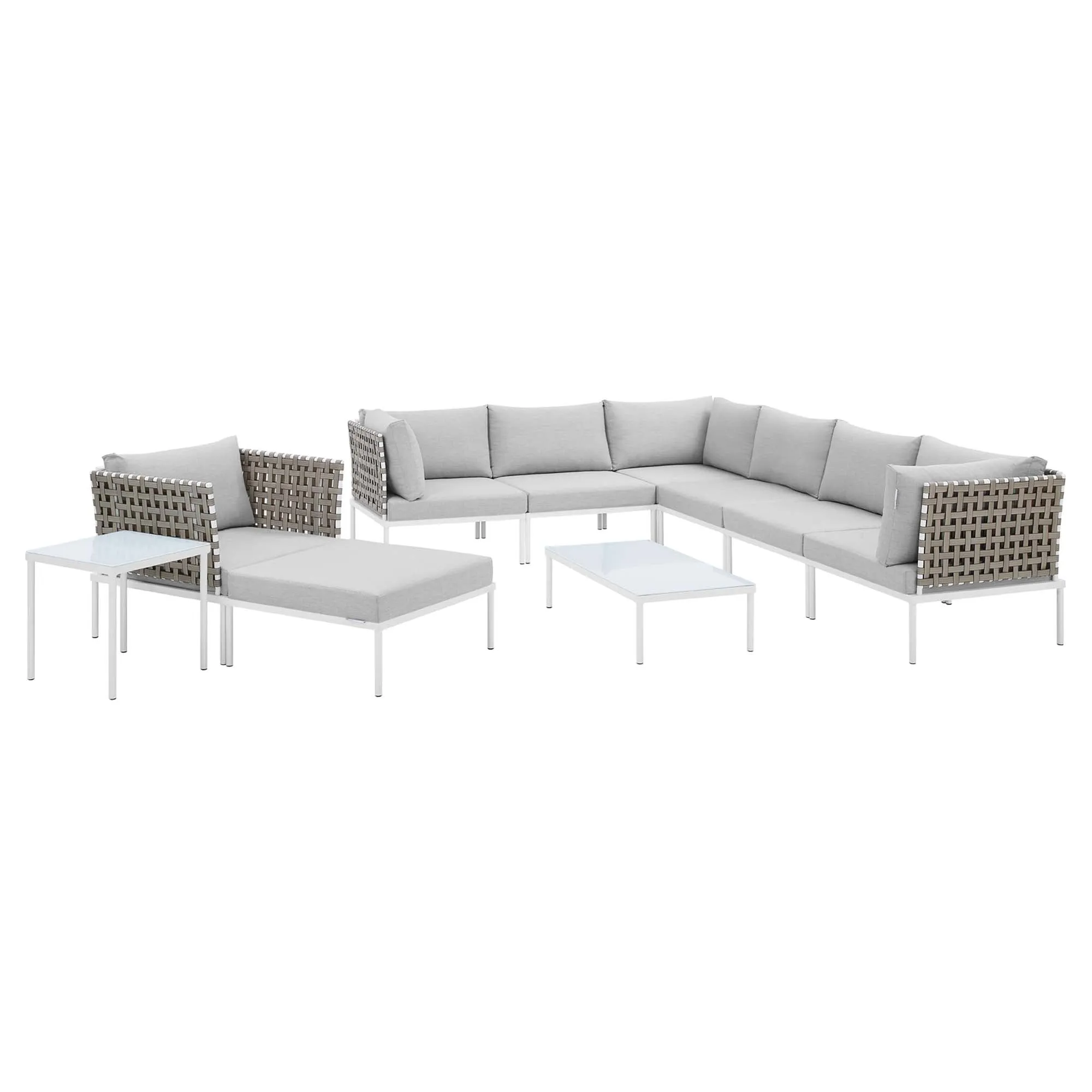 Harmony 10-Piece  Sunbrella® Basket Weave Outdoor Patio Aluminum Sectional Sofa Set by Modway