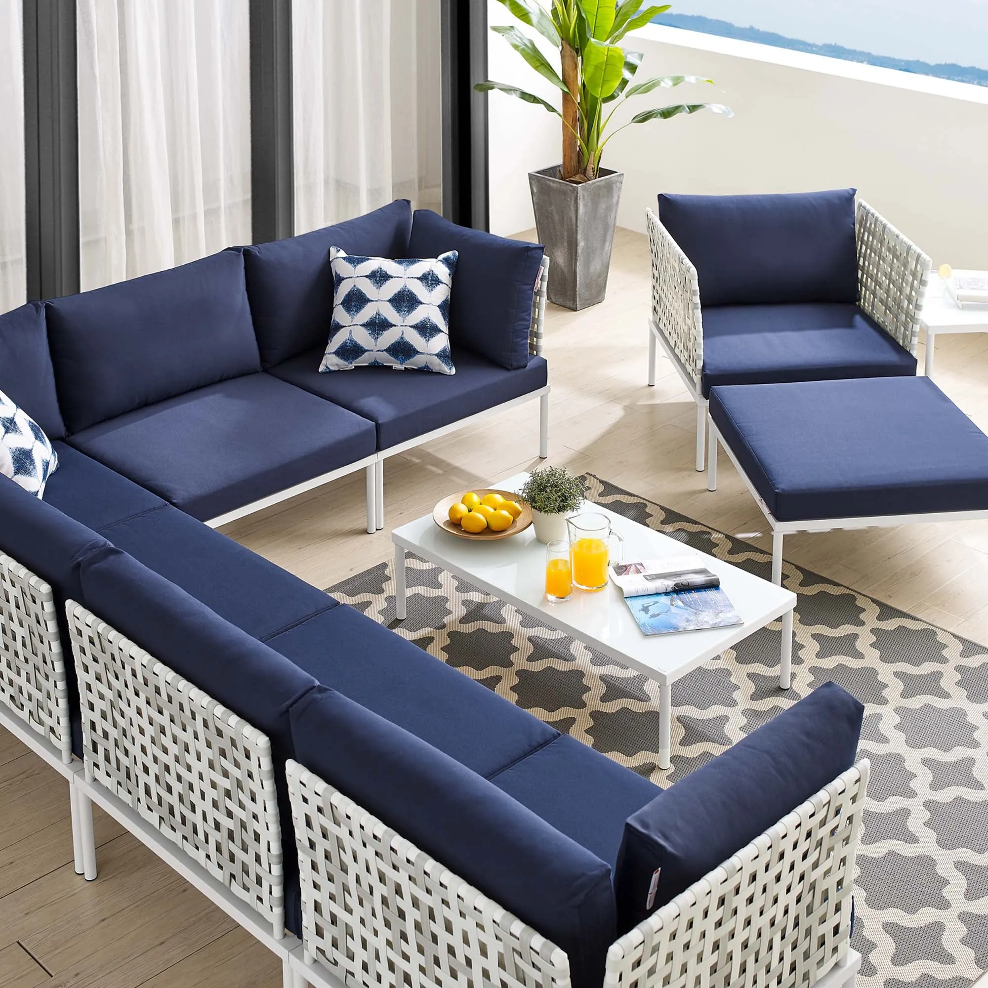 Harmony 10-Piece  Sunbrella® Basket Weave Outdoor Patio Aluminum Sectional Sofa Set by Modway
