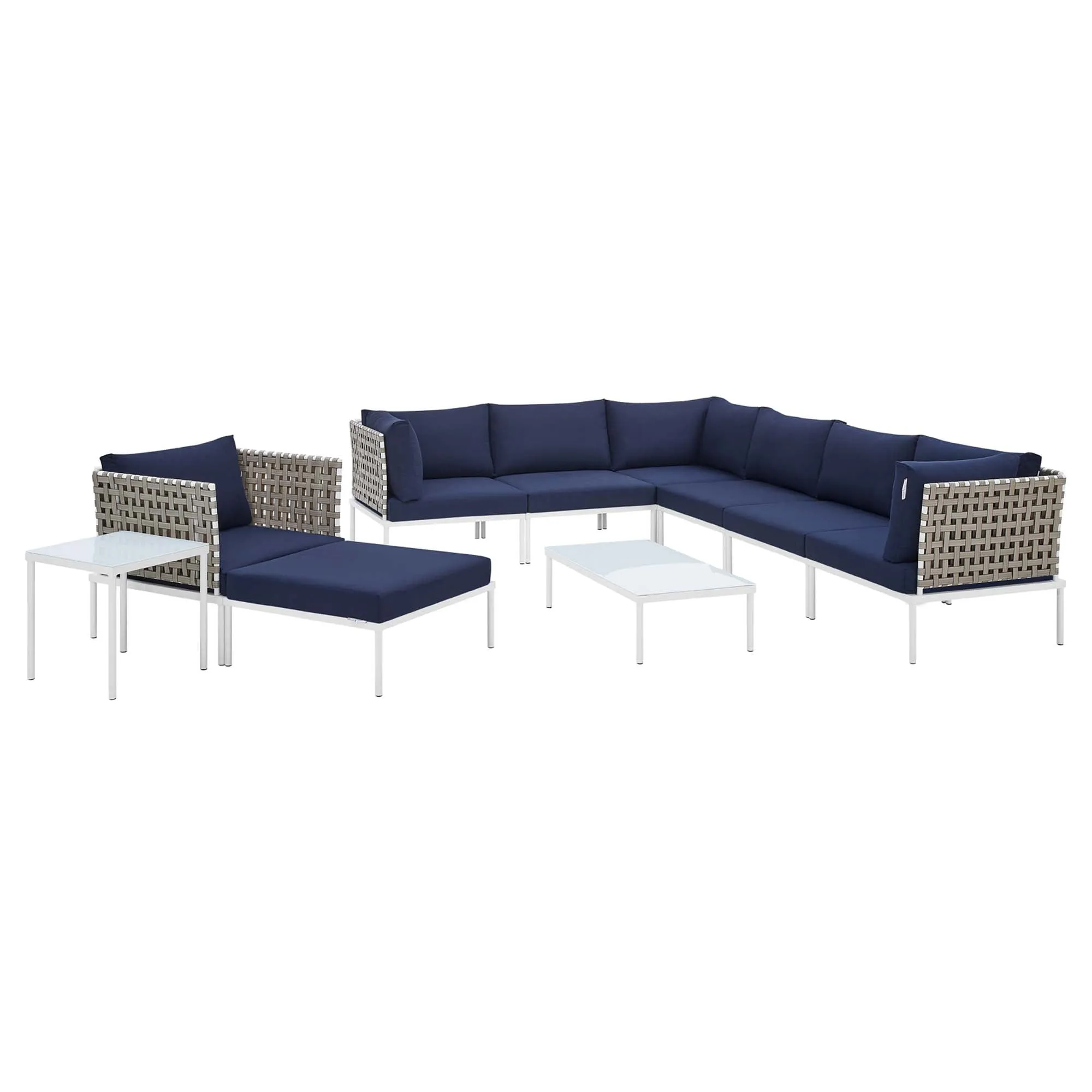 Harmony 10-Piece  Sunbrella® Basket Weave Outdoor Patio Aluminum Sectional Sofa Set by Modway