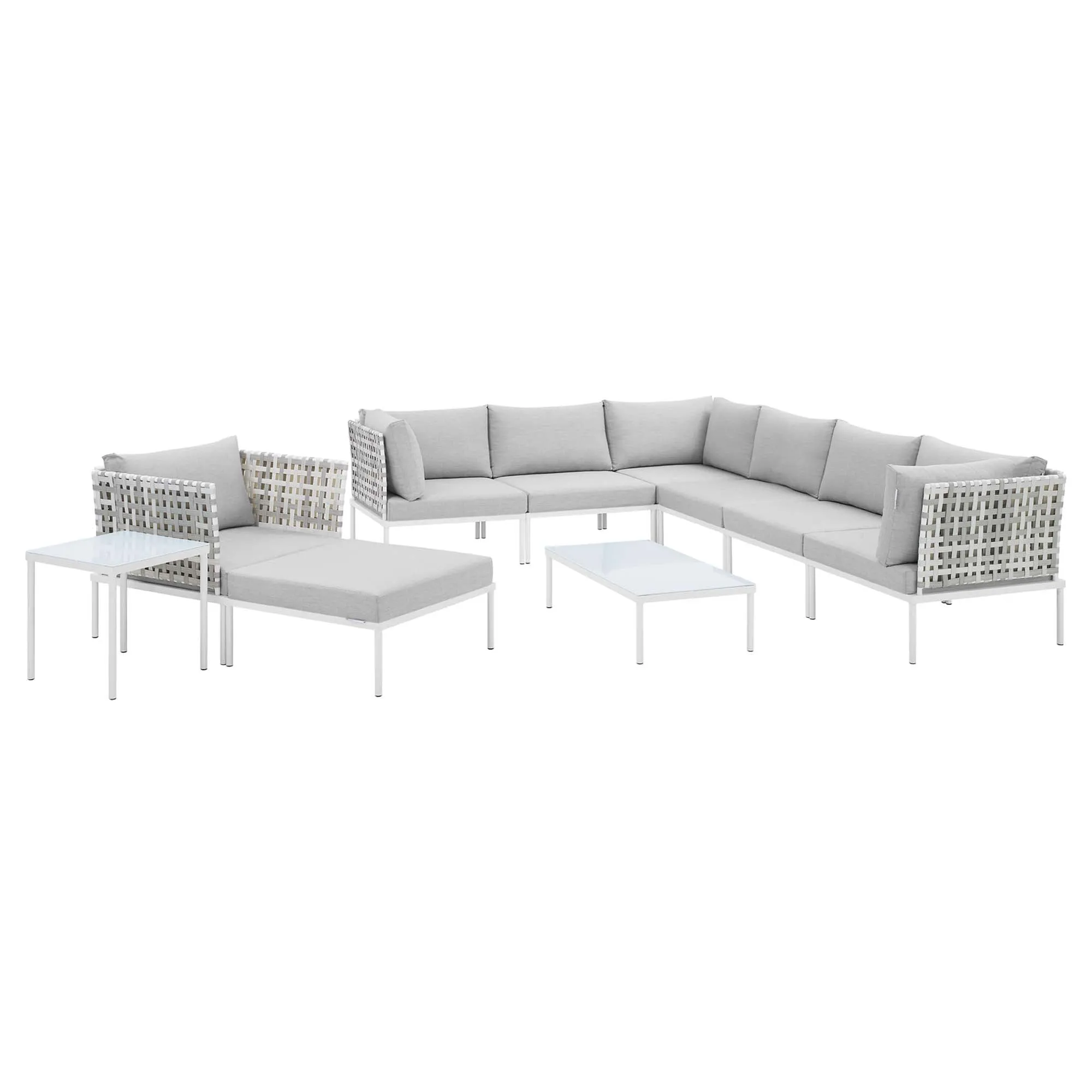 Harmony 10-Piece  Sunbrella® Basket Weave Outdoor Patio Aluminum Sectional Sofa Set by Modway
