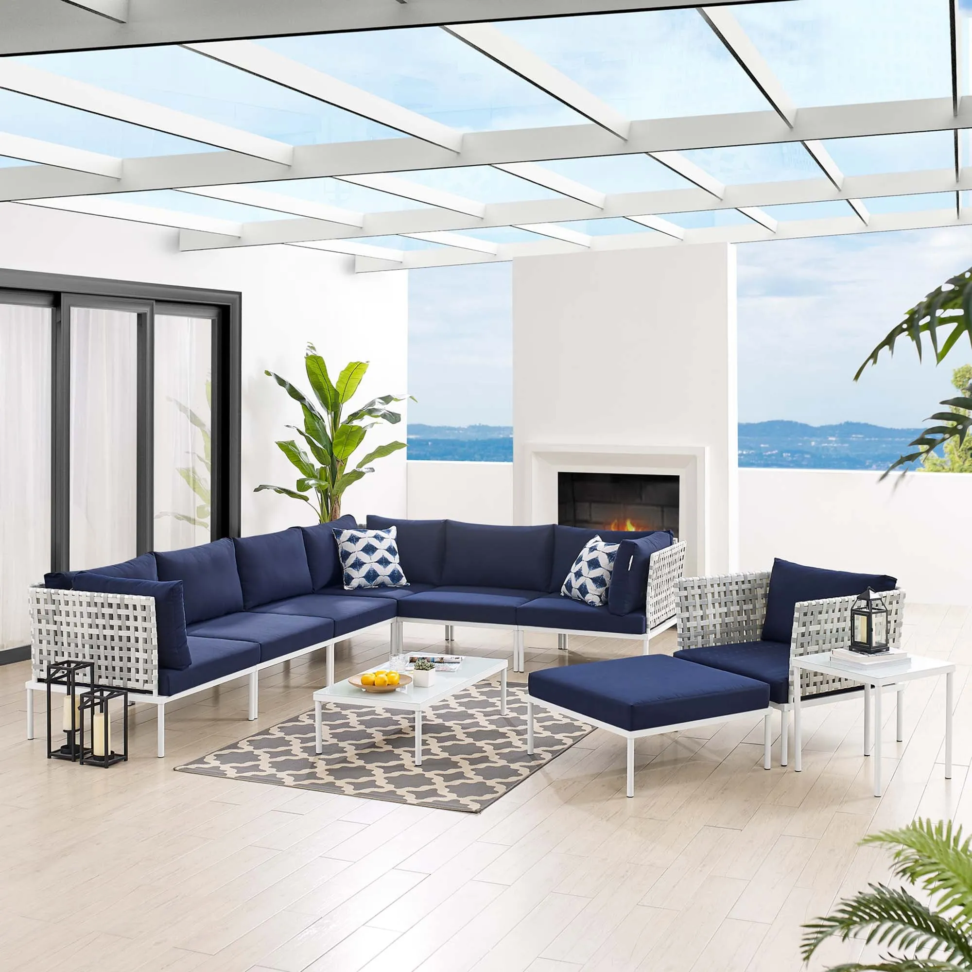 Harmony 10-Piece  Sunbrella® Basket Weave Outdoor Patio Aluminum Sectional Sofa Set by Modway