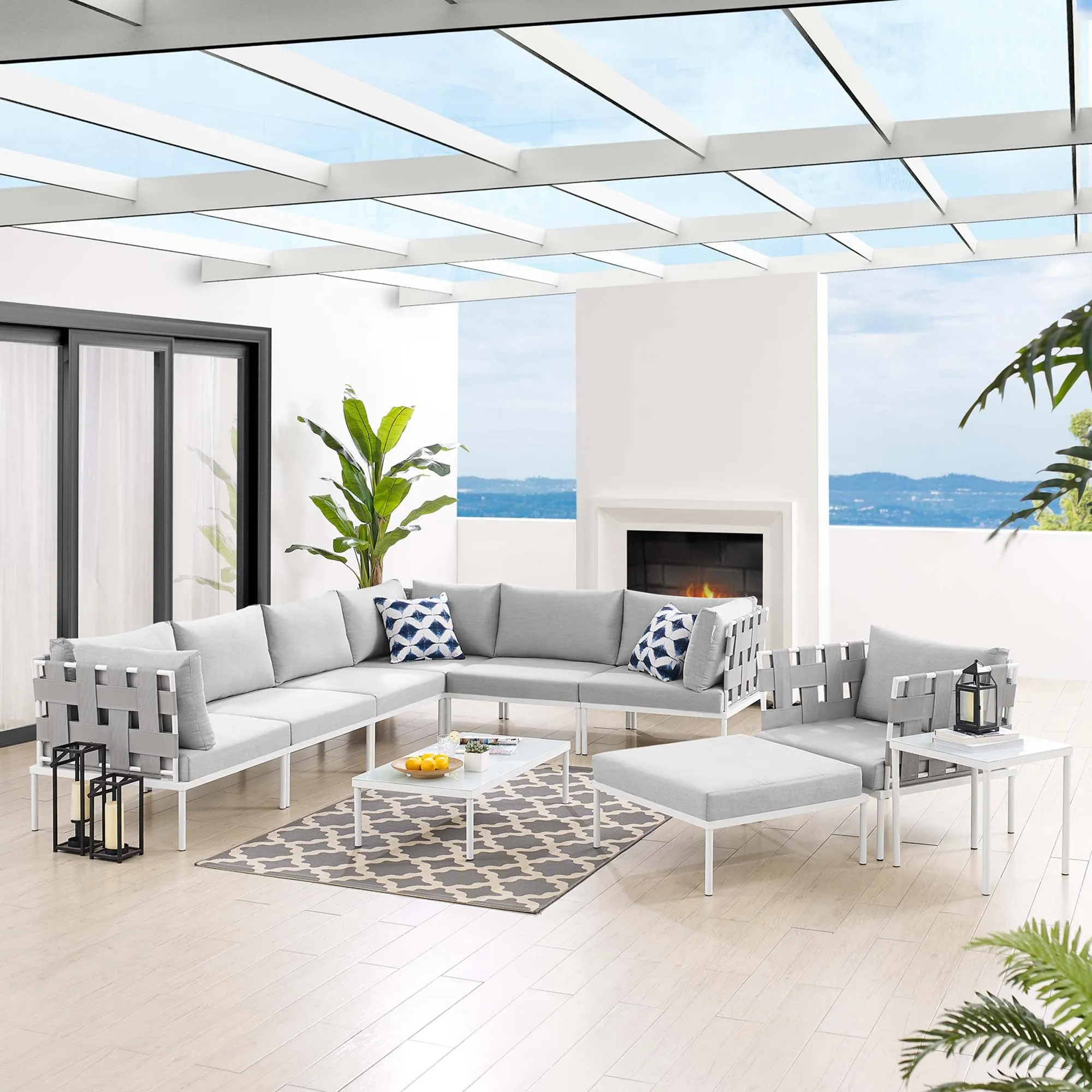 Harmony 10-Piece  Sunbrella® Outdoor Patio Aluminum Sectional Sofa Set by Modway