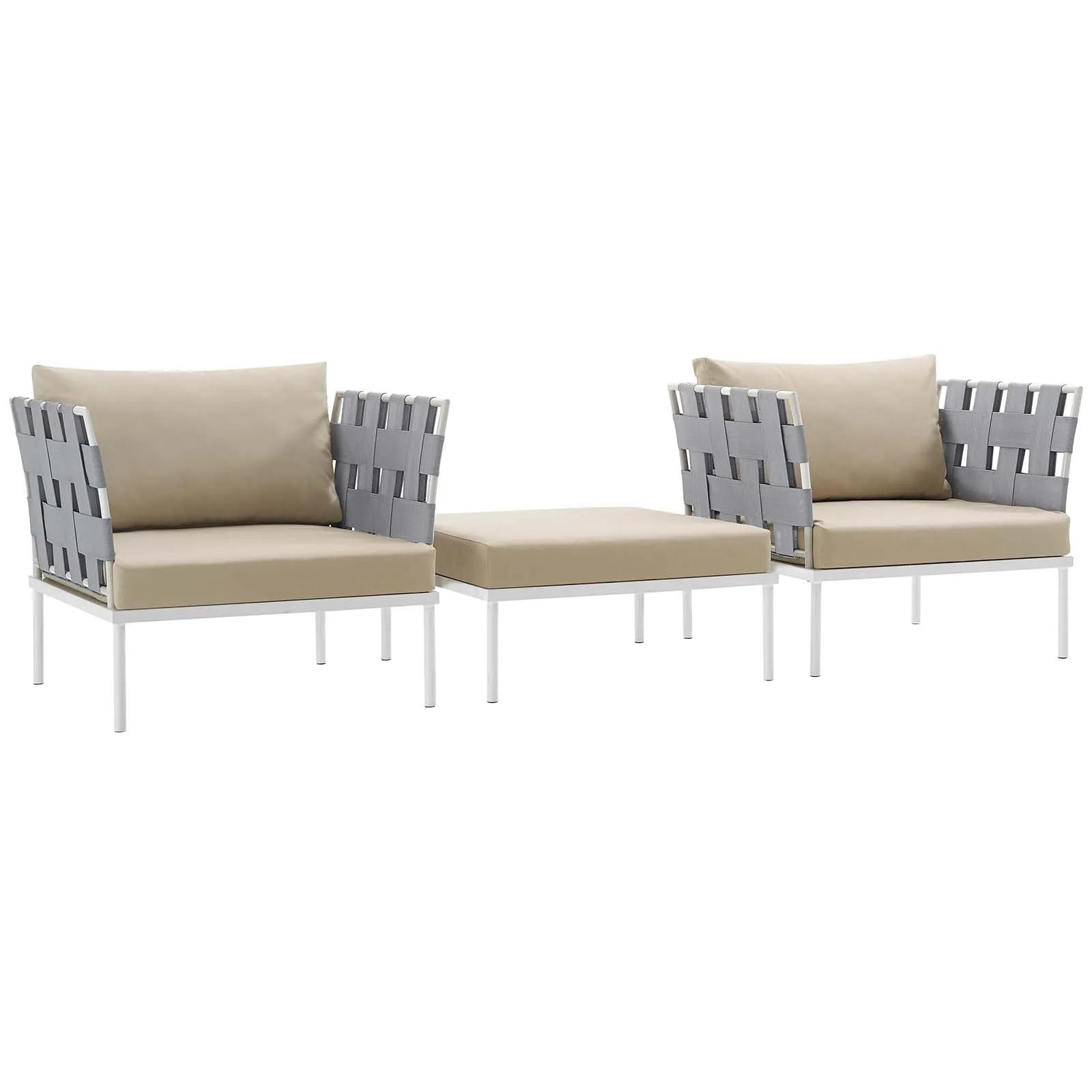 Harmony 3 Piece Outdoor Patio Aluminum Sectional Sofa Set by Modway